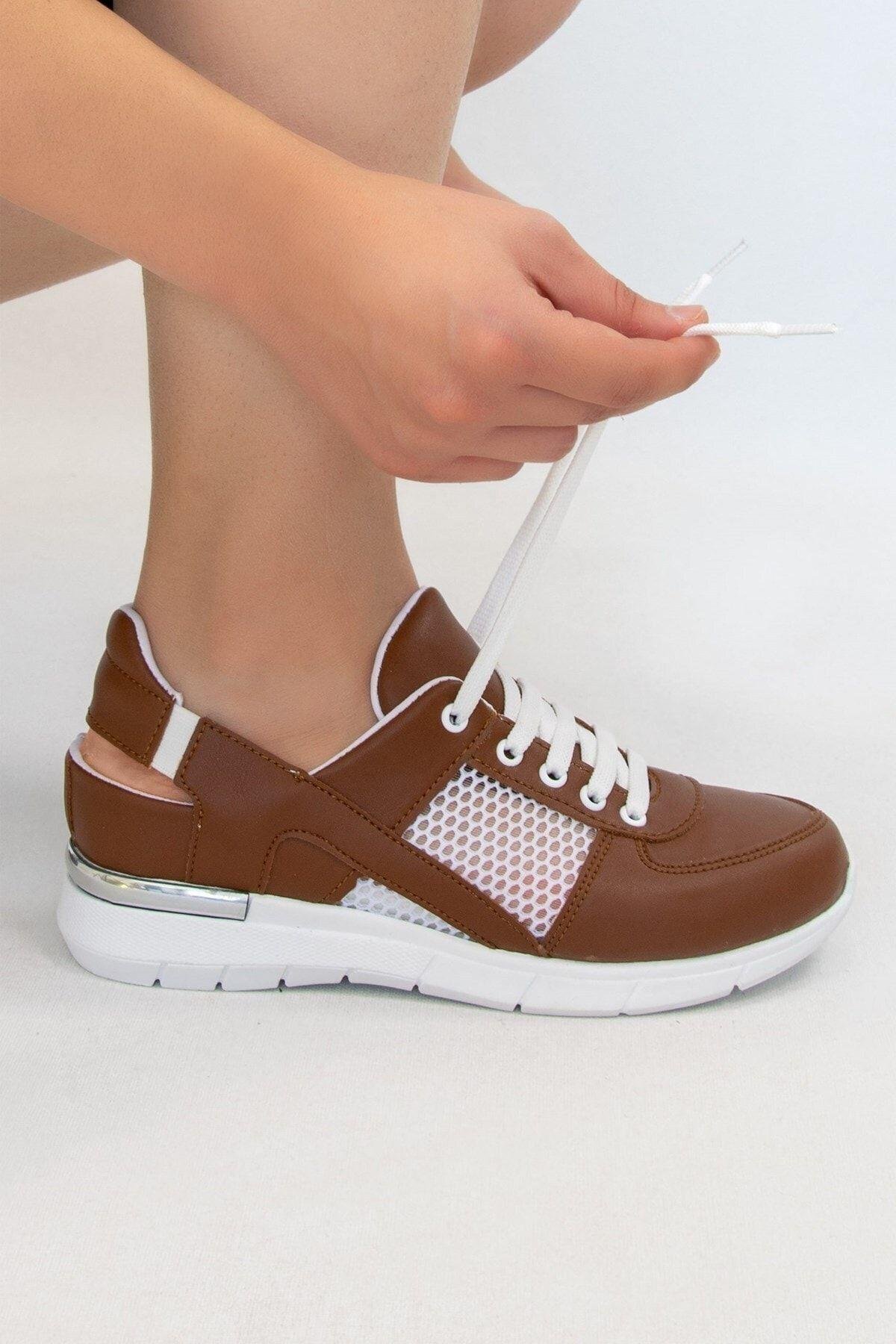 Kahverengi Lastikli-fileli Ortopedik Spor Sandalet-Nur Ortopedi