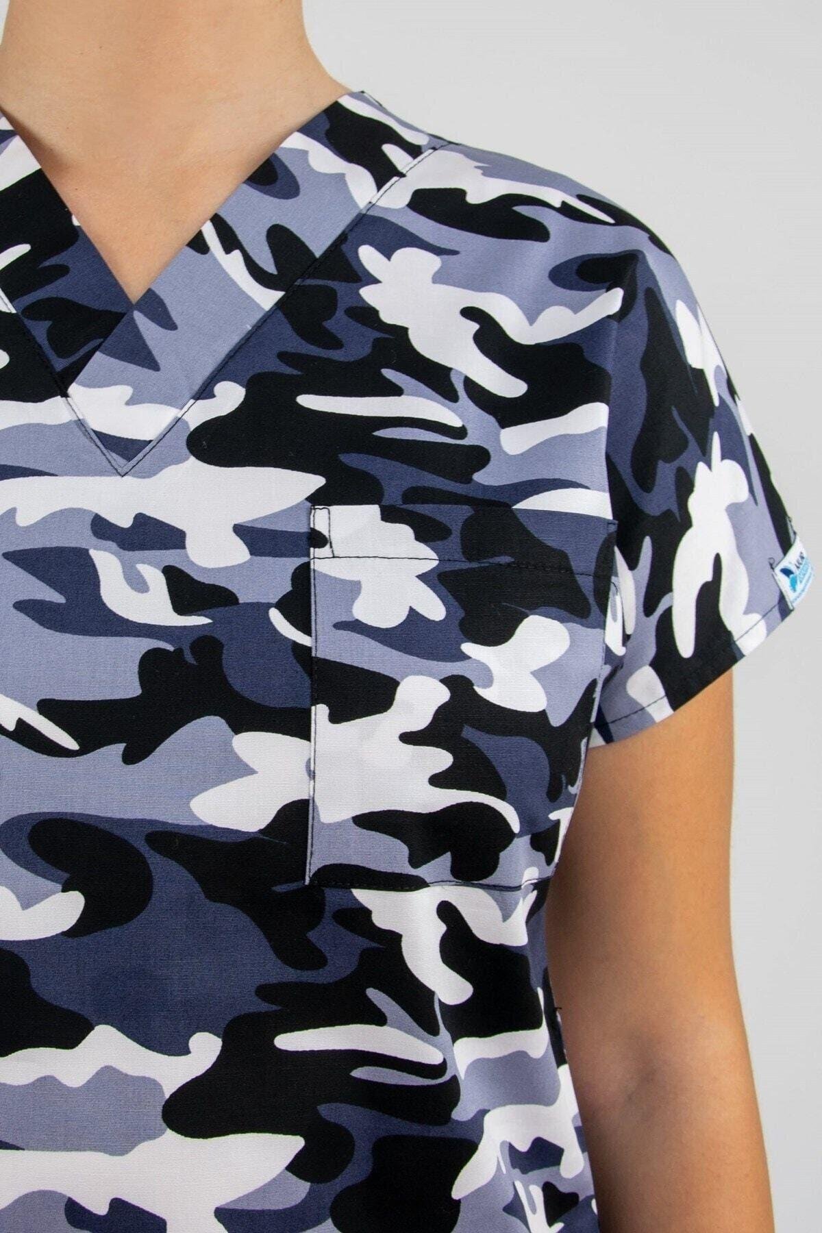 Kamuflaj Desenli Likralı Alt Üst Takım-Nur Medikal Giyim