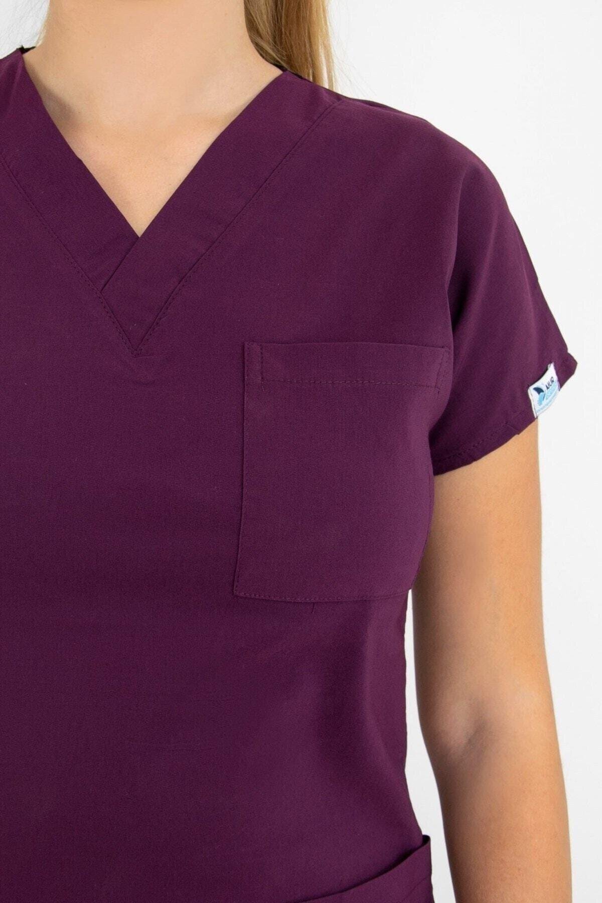 Karadut Rengi Likralı Alt Üst Takım-Nur Medikal Giyim