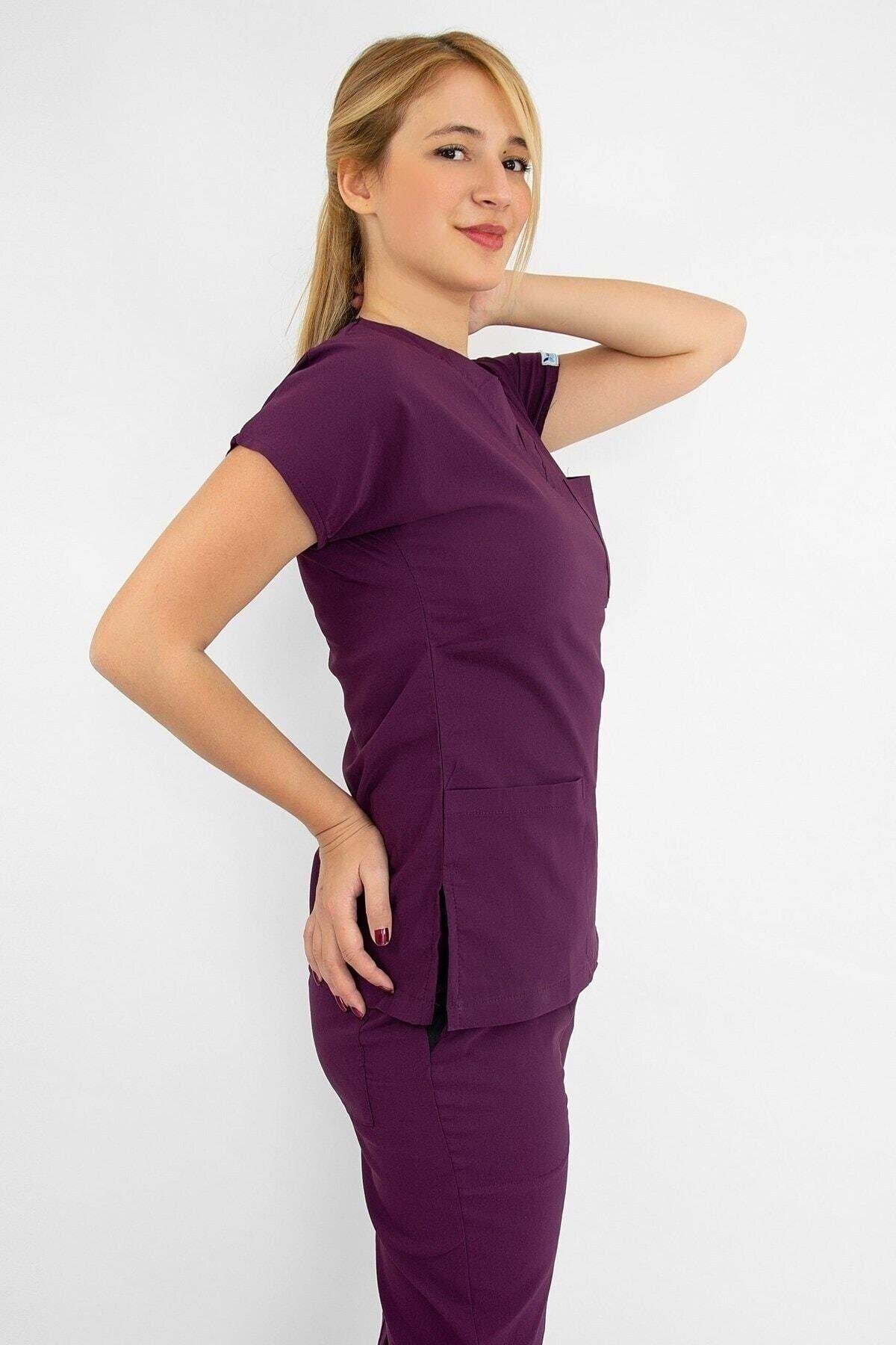 Karadut Rengi Likralı Alt Üst Takım-Nur Medikal Giyim