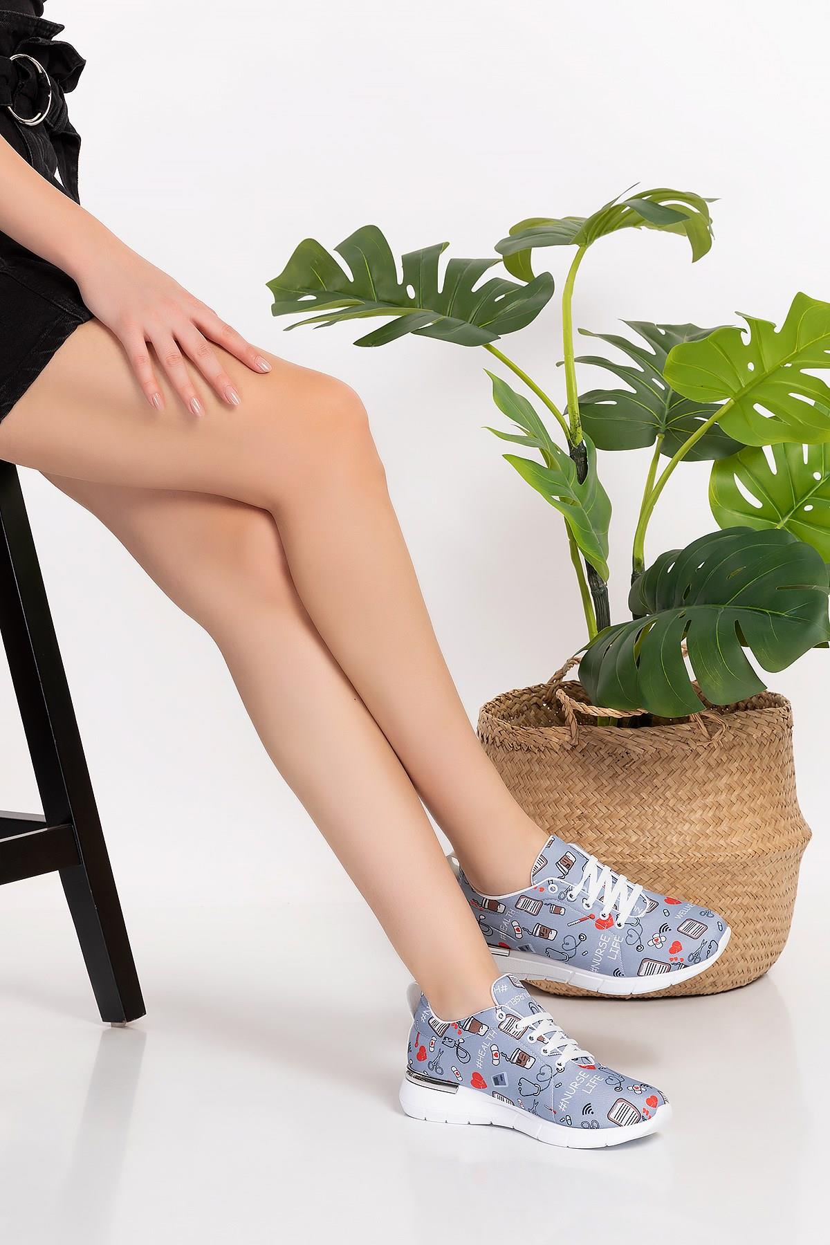 Keten Gri Nurse Life Hemşire Doktor Ortopedik Spor Ayakkabı-Nur Ortopedi