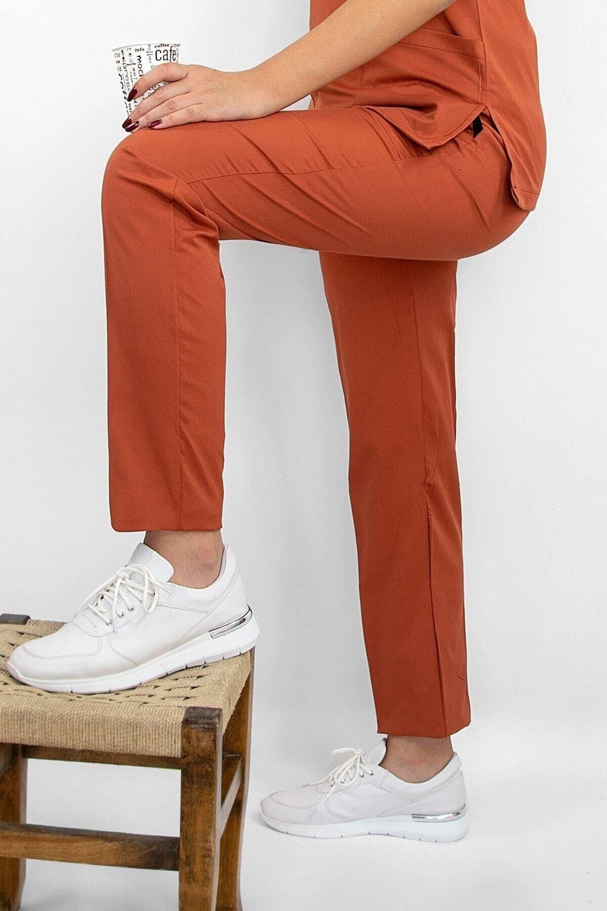 Kiremit Rengi Likralı Pantolon-Nur Medikal Giyim