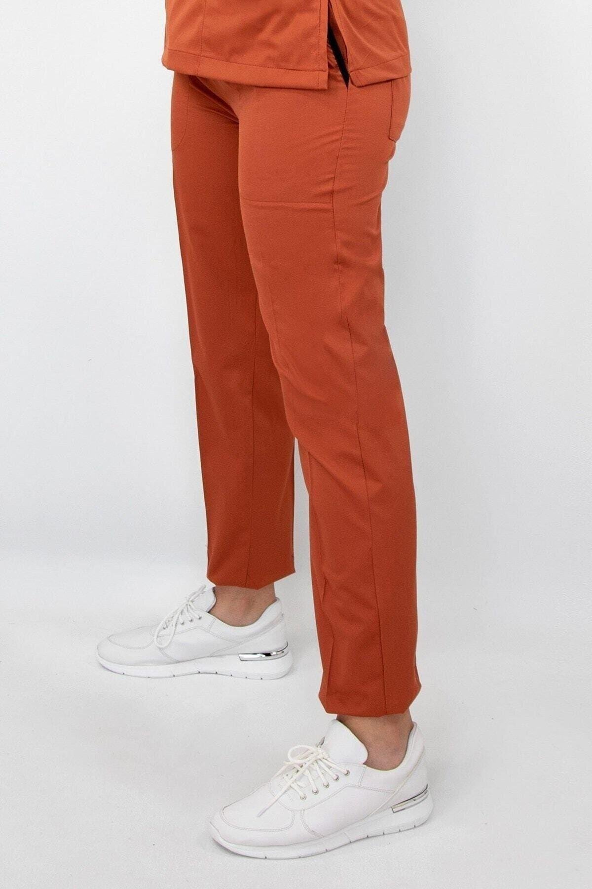 Kiremit Rengi Likralı Pantolon-Nur Medikal Giyim