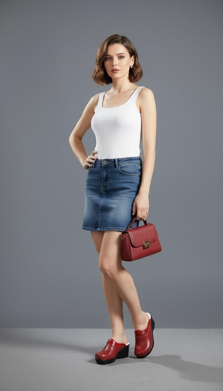 Kırmızı Delikli Dolgu Topuklu Kadın Sabo Ortopedik Hemşire Doktor Aşçı Günlük Terlik-Nur Ortopedi