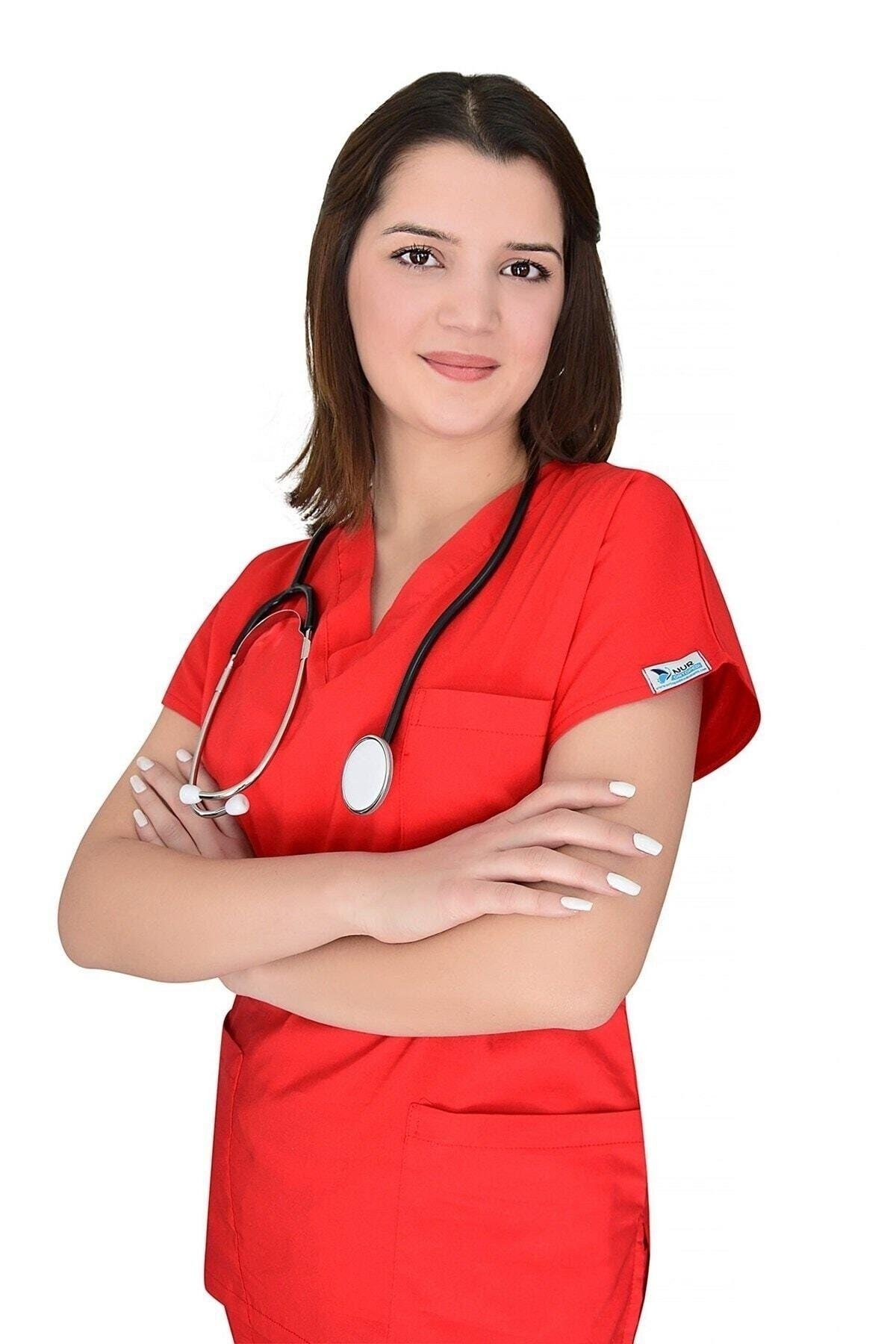 Kırmızı Likralı Üst Forma-Nur Medikal Giyim