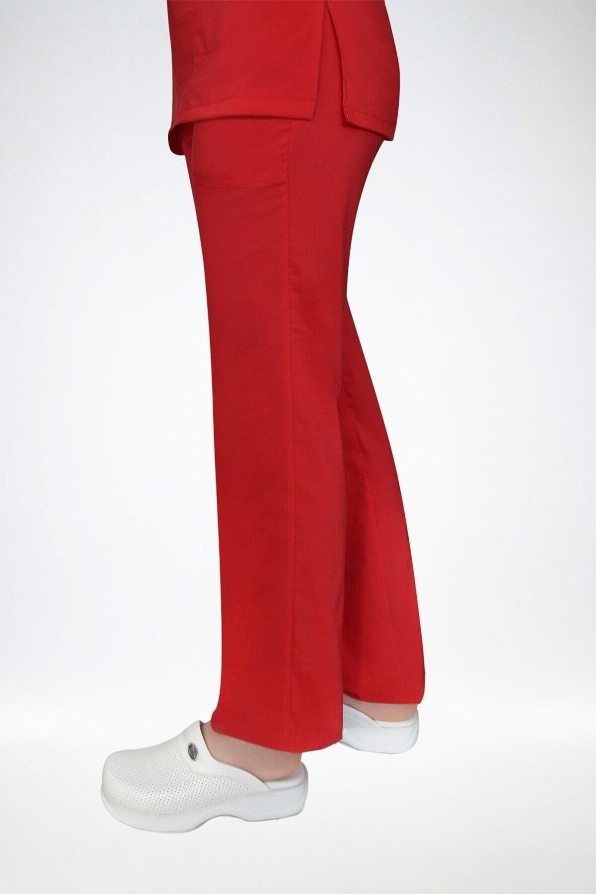 Kırmızı Terikoton Tek Alt Pantolon-Nur Medikal Giyim