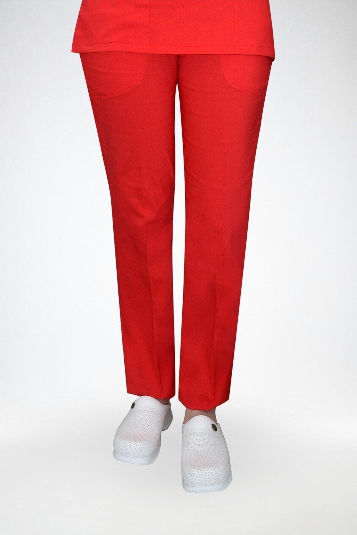 Kırmızı Terikoton Tek Alt Pantolon-Nur Medikal Giyim