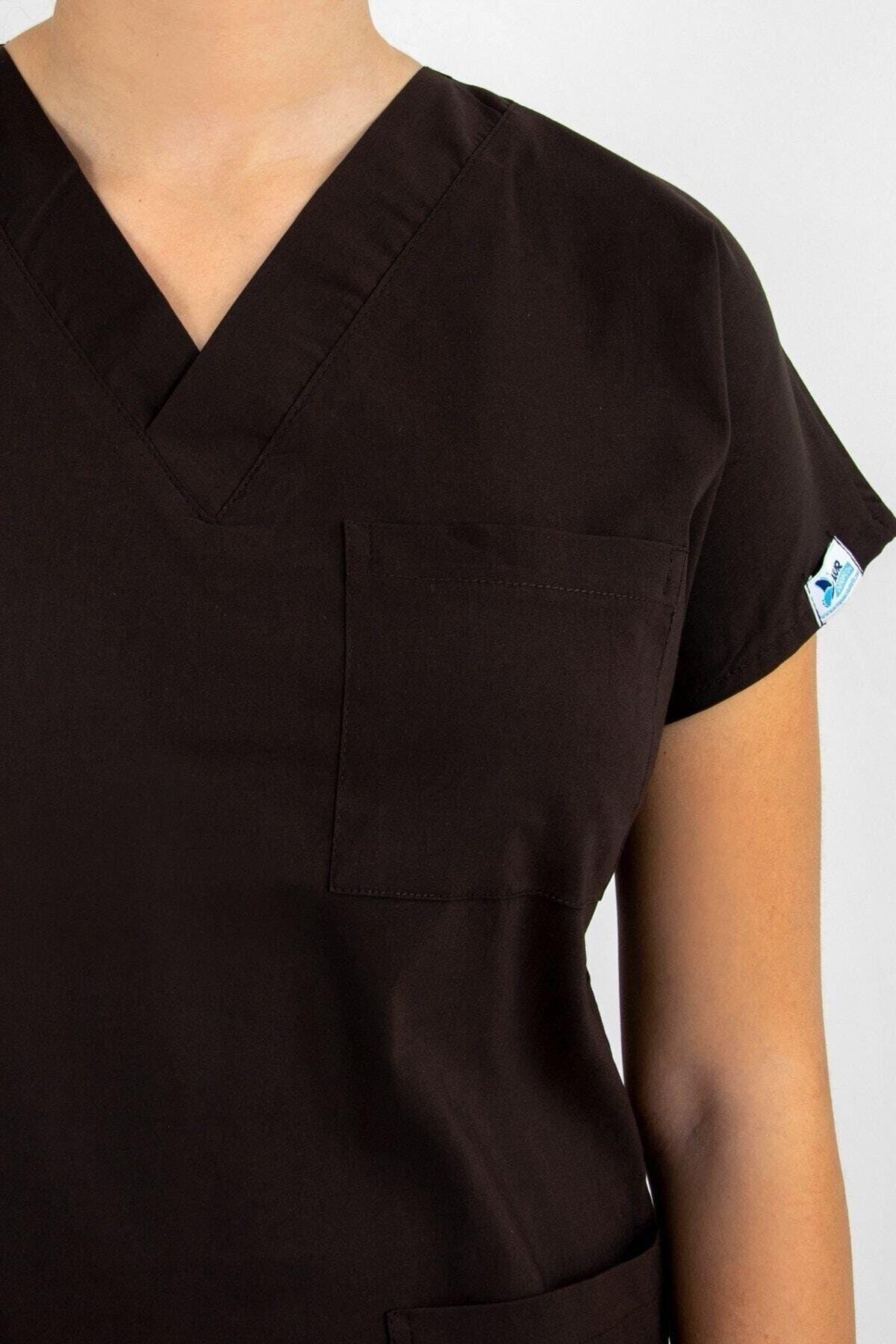 Koyu Kahve Likralı Üst Forma-Nur Medikal Giyim