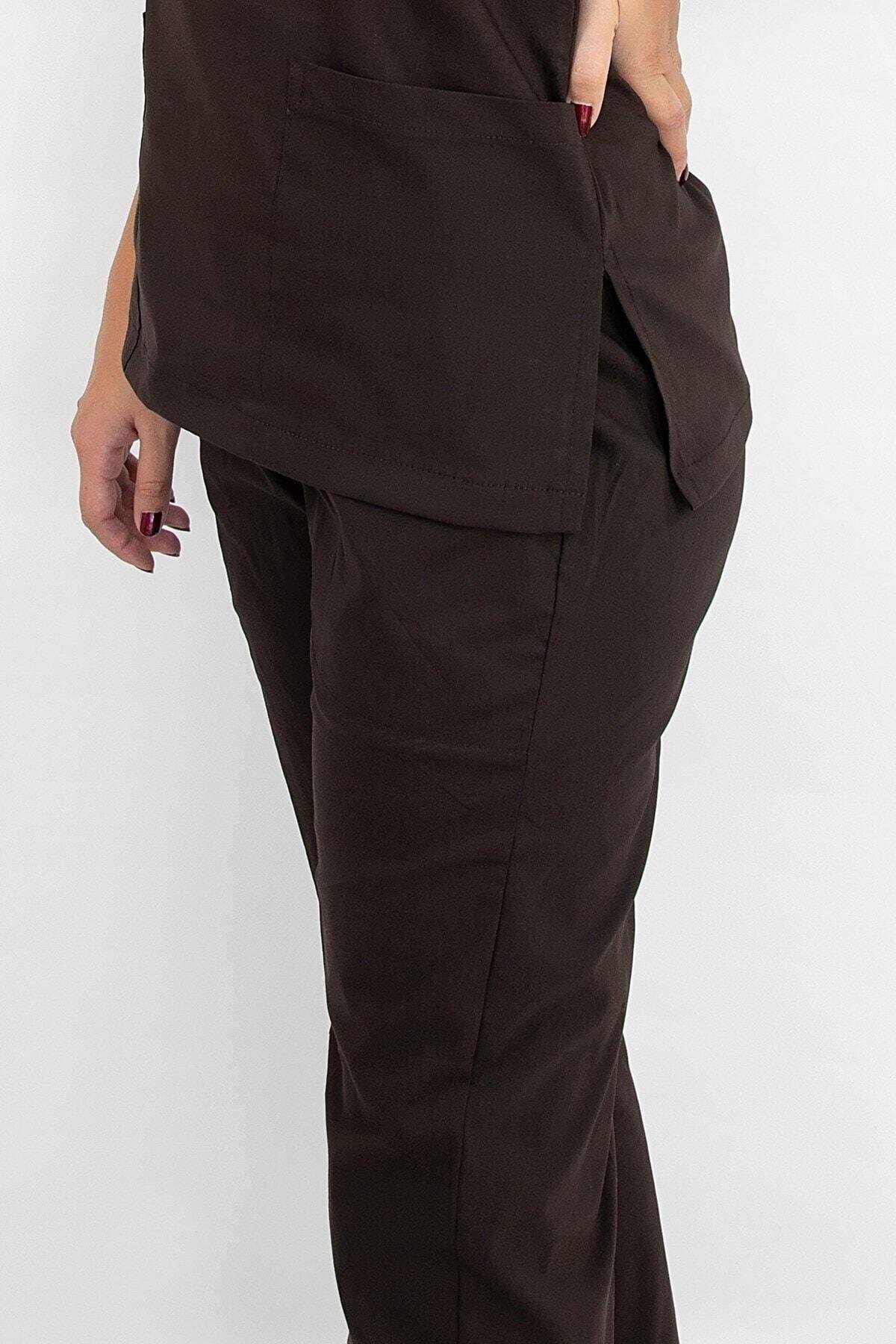 Koyu Kahverengi Likralı Pantolon-Nur Medikal Giyim