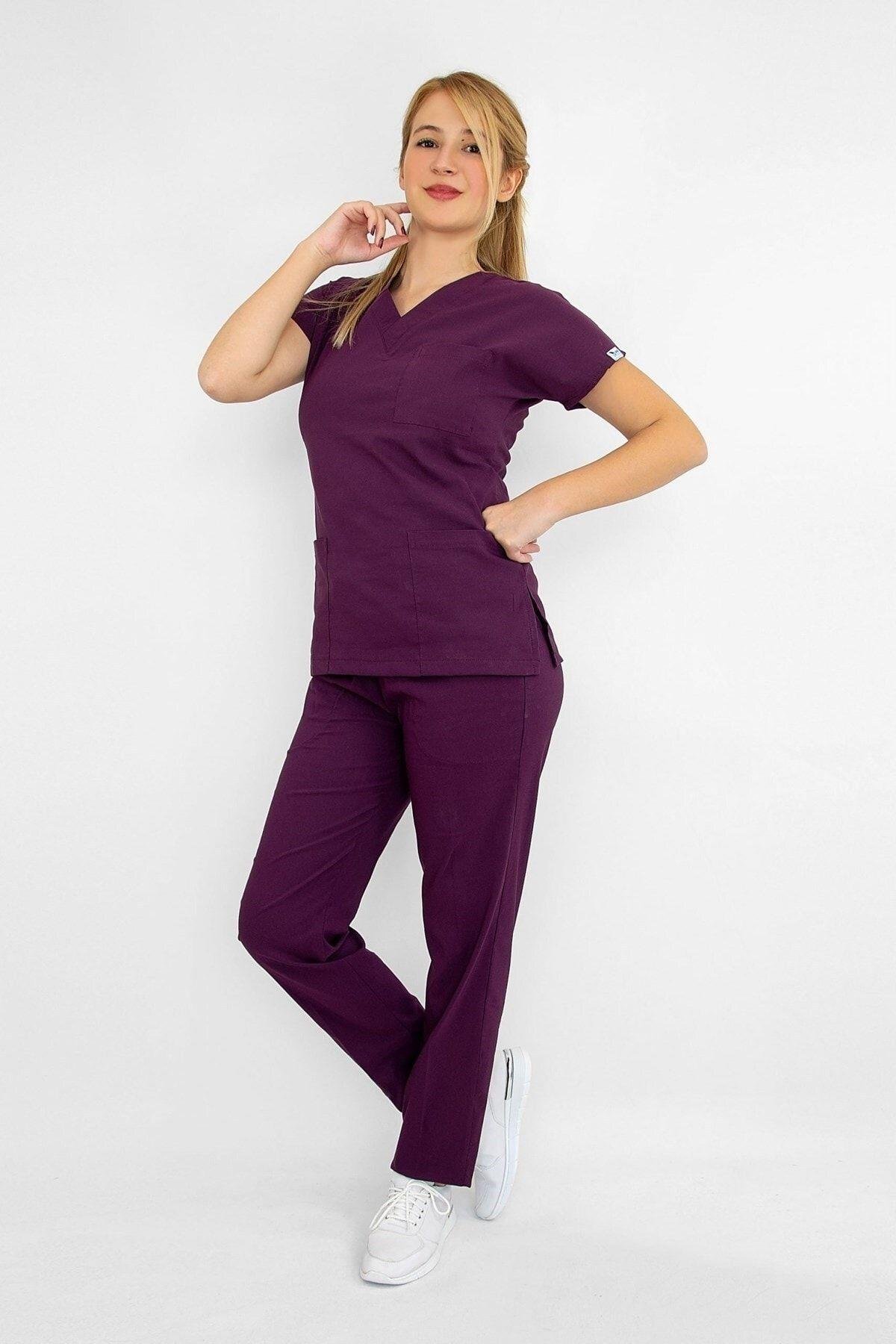 Koyu Mürdüm Terikoton Alt Üst Takım-Nur Medikal Giyim