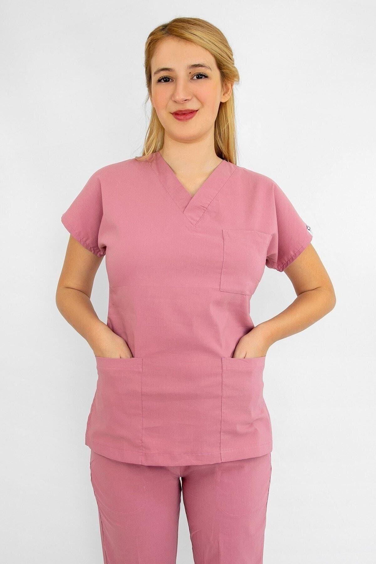 Koyu Pudra Likralı Alt Üst Takım-Nur Medikal Giyim