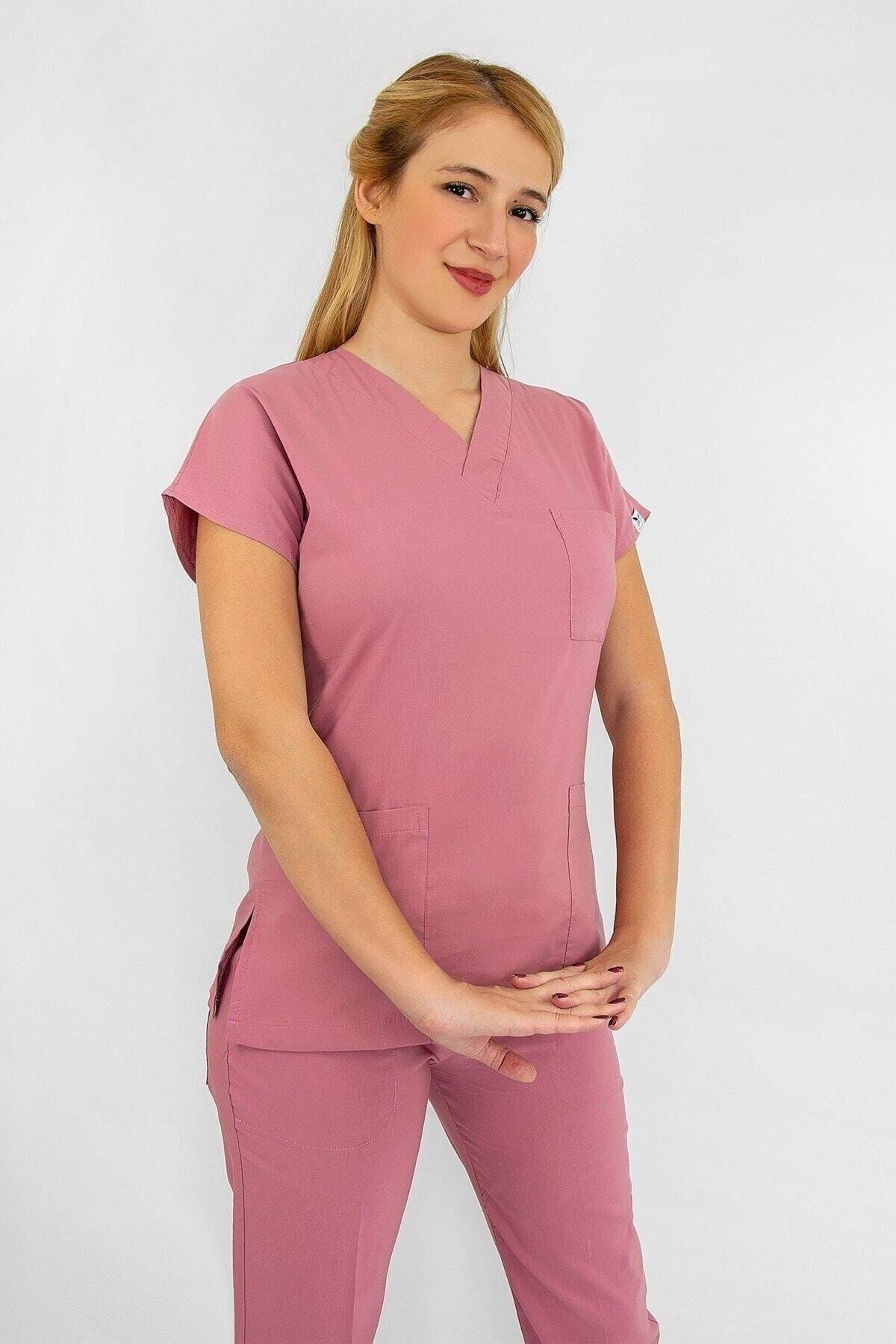 Koyu Pudra Likralı Alt Üst Takım-Nur Medikal Giyim