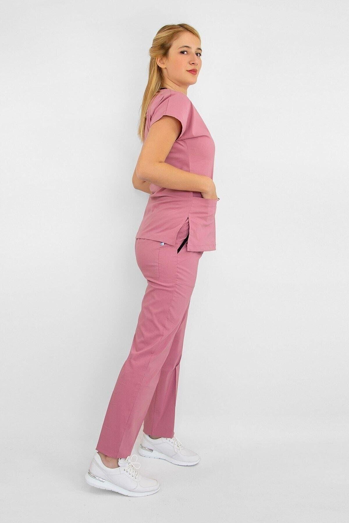 Koyu Pudra Likralı Alt Üst Takım-Nur Medikal Giyim