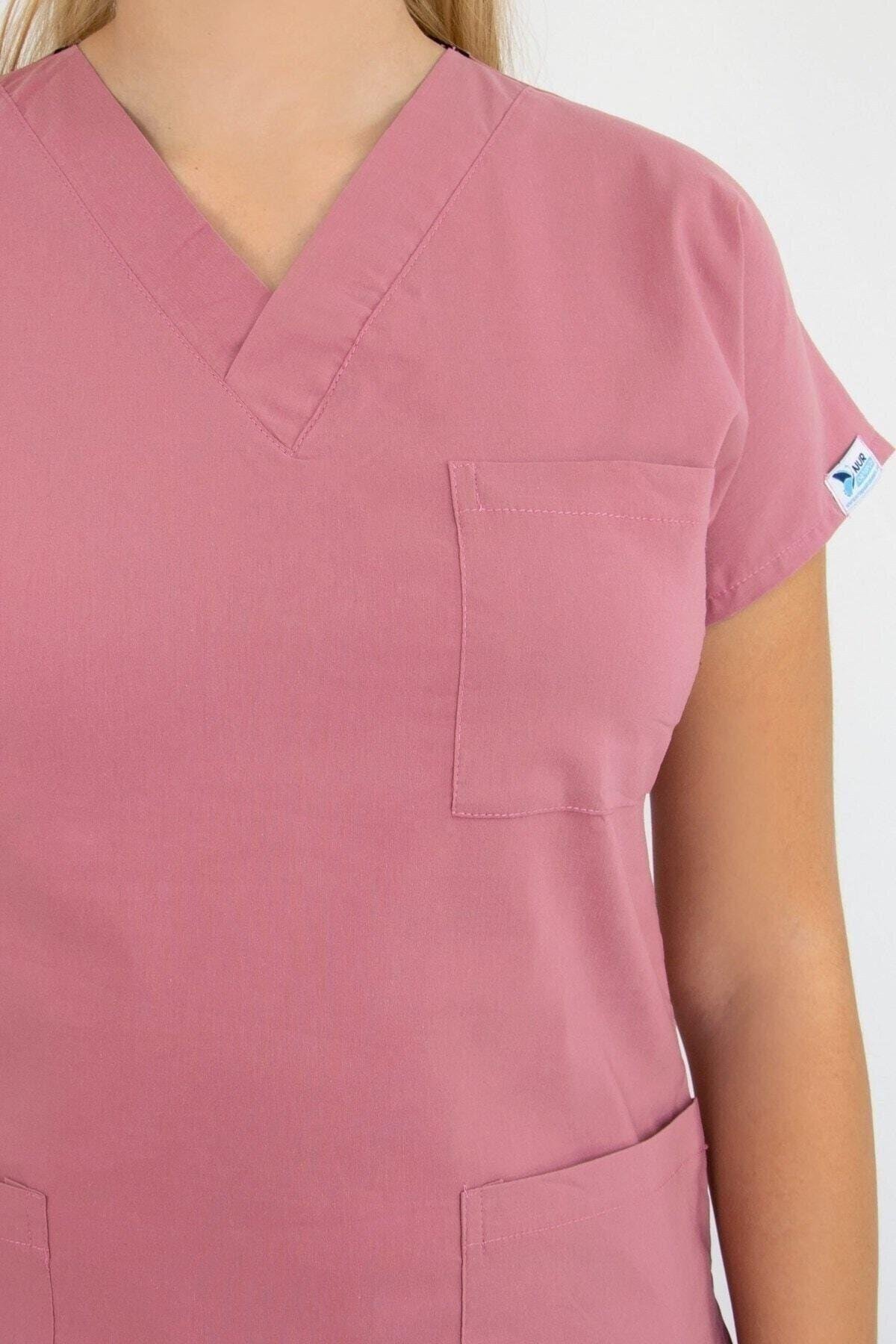 Koyu Pudra Likralı Alt Üst Takım-Nur Medikal Giyim