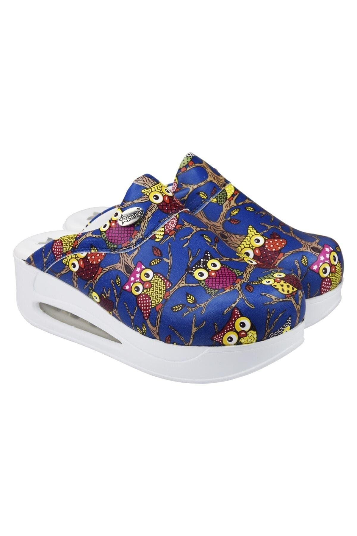 Lacivert Baykuş Desenli Kapalı Airmax Sabo Terlik 955-Nur Ortopedi