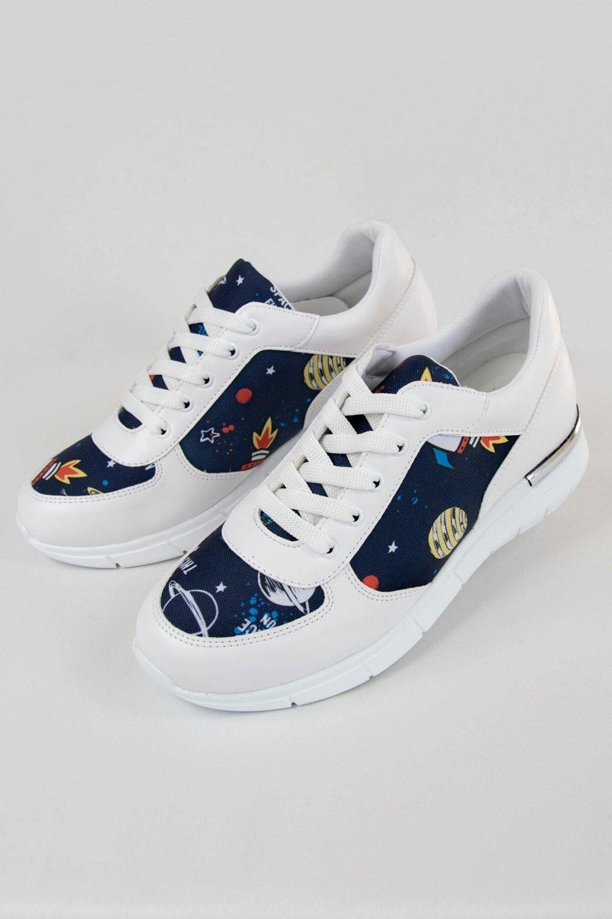 Lacivert Beyaz Gezegen Temalı Ortopedik Spor Ayakkabı-Nur Ortopedi