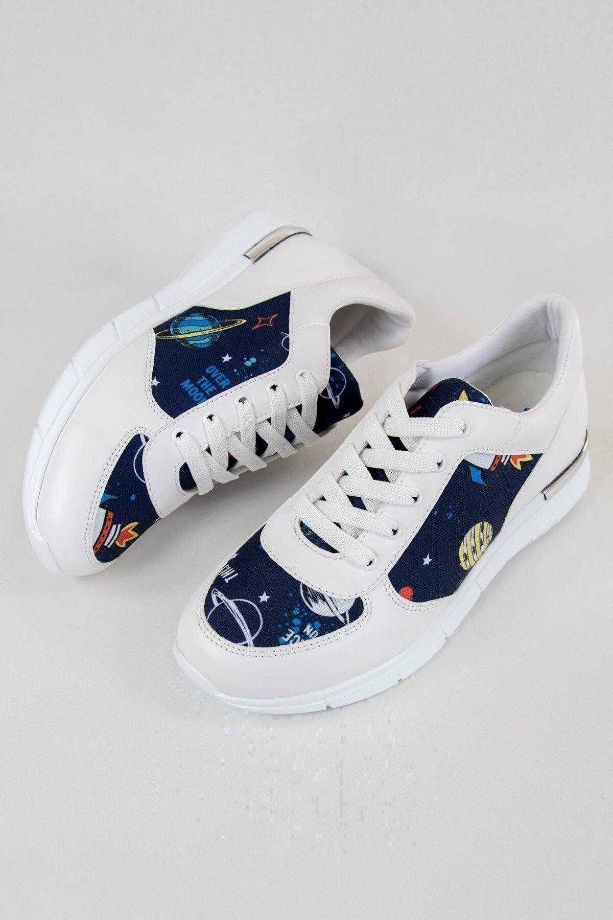 Lacivert Beyaz Gezegen Temalı Ortopedik Spor Ayakkabı-Nur Ortopedi