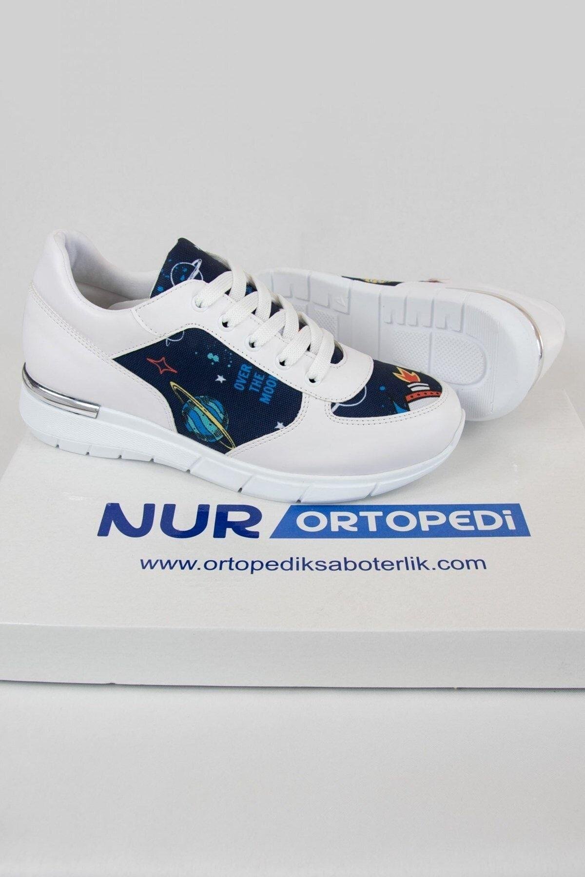 Lacivert Beyaz Gezegen Temalı Ortopedik Spor Ayakkabı-Nur Ortopedi