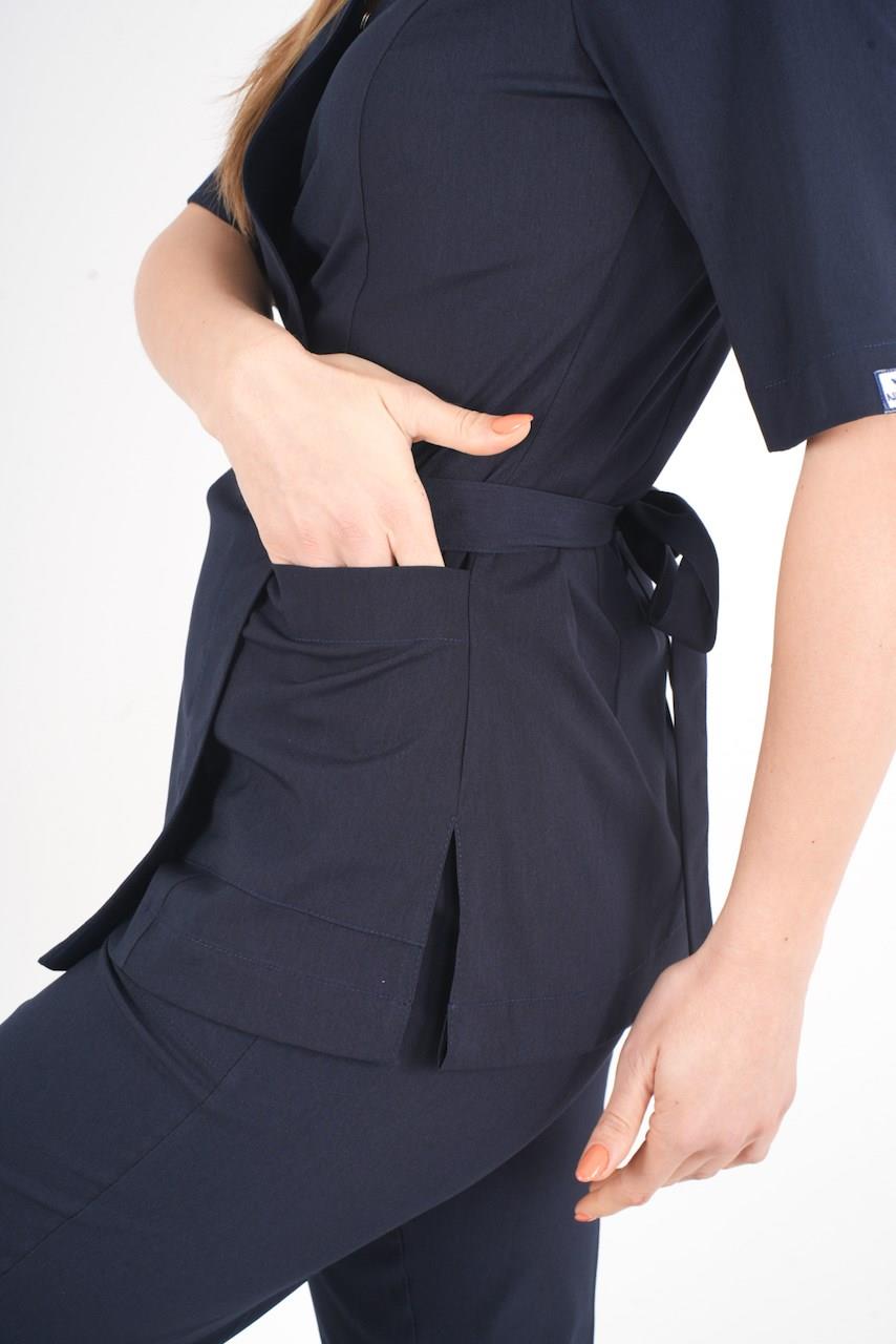 Lacivert Elegant Model Cerrahi Üniforma Belden Bağlamalı Scrubs Takım-Nur Medikal Giyim