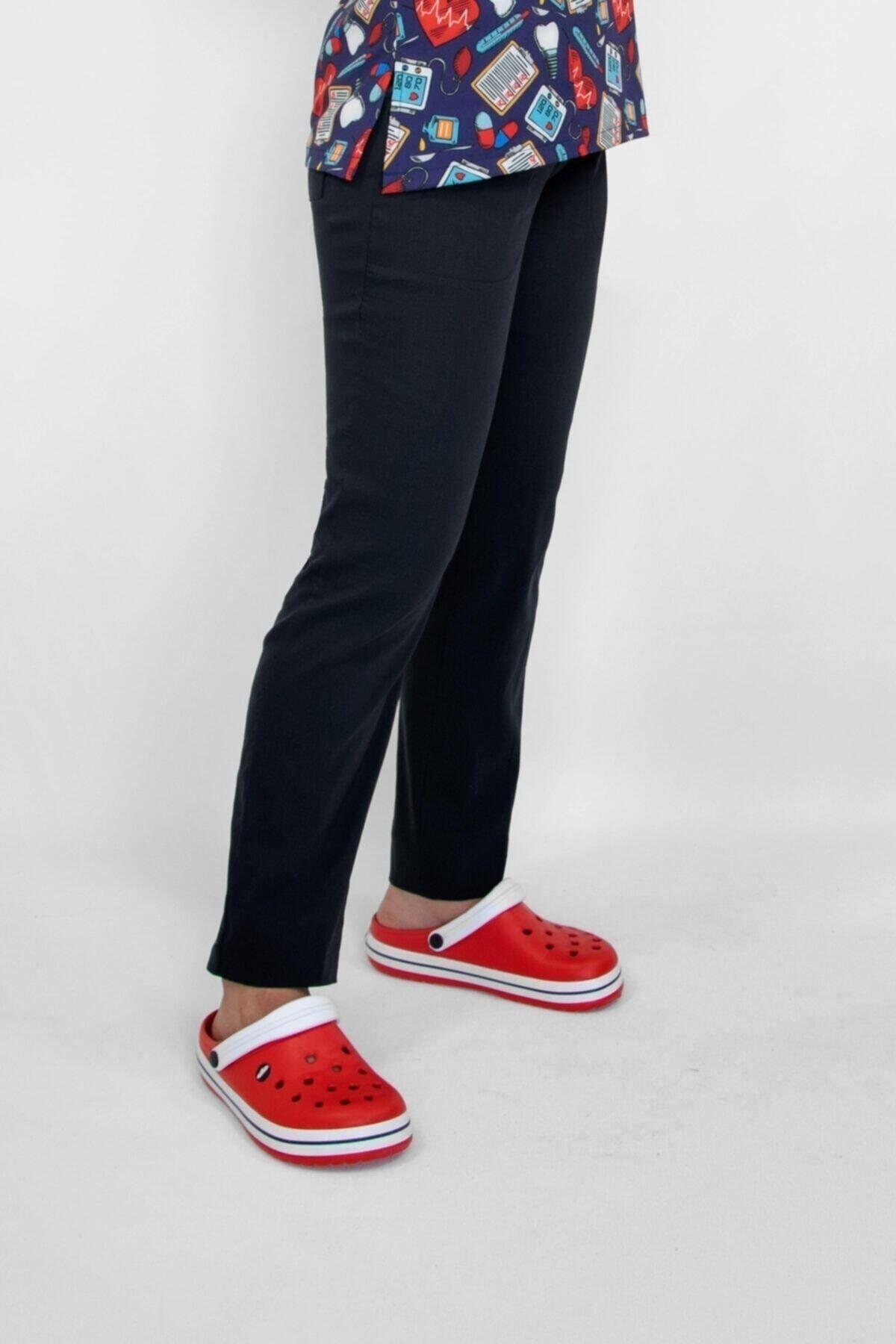 Lacivert Kalp Ritimli Likralı Alt Üst Takım Üniforma-Nur Medikal Giyim