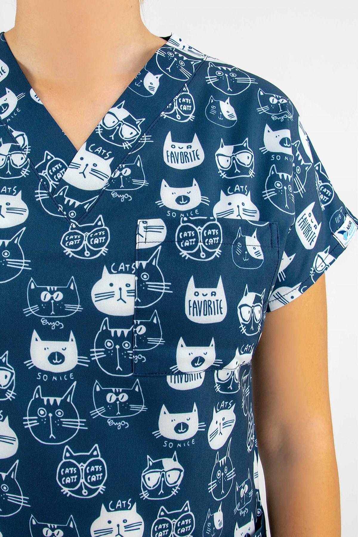 Lacivert Kedili Doktor Hemşire Hastane Tek Üst Forma-Nur Medikal Giyim