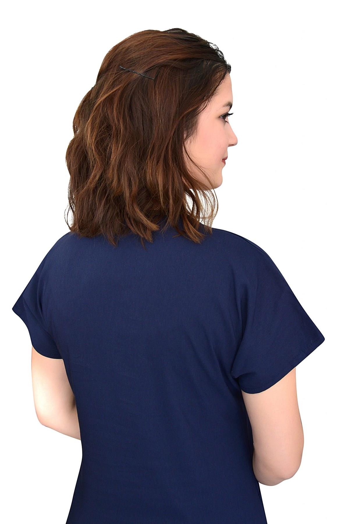 Lacivert Likralı Doktor Hemşire Hastane Cerrahi Tek Üst Forma-Nur Medikal Giyim