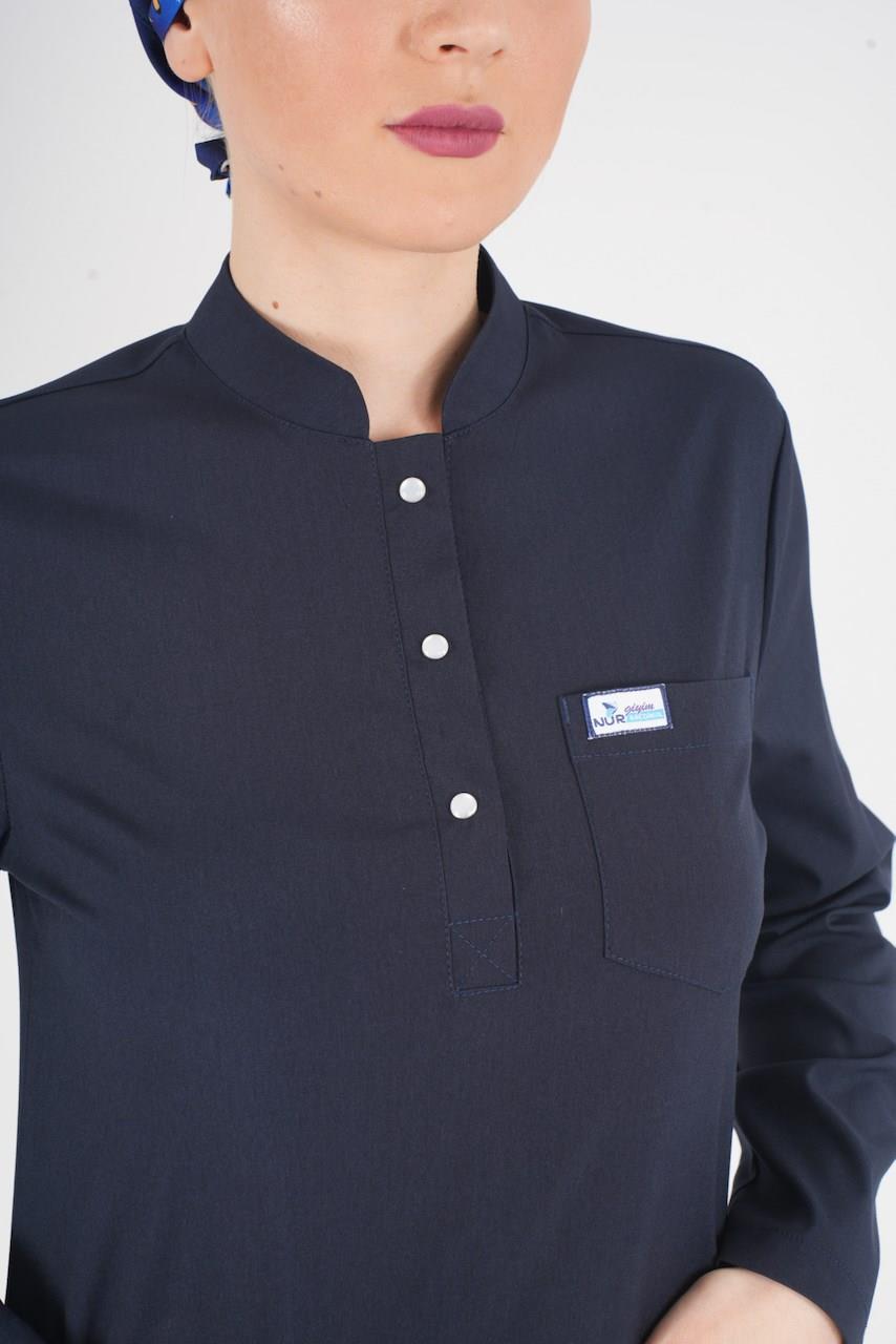 Lacivert Renk Sakura Model Tesettür Doktor Hemşire Scrubs Üniforma Takımı-Nur Medikal Giyim