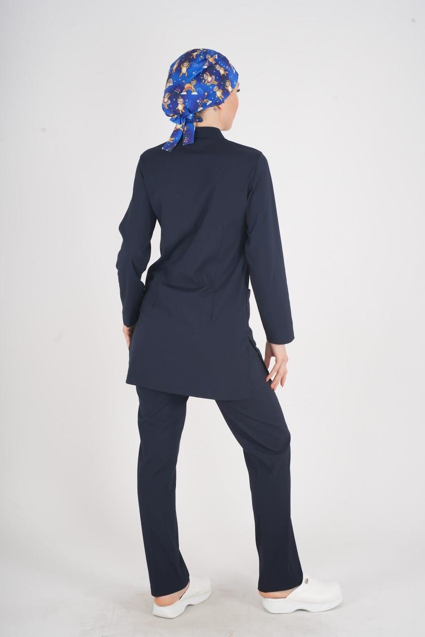 Lacivert Renk Sakura Model Tesettür Doktor Hemşire Scrubs Üniforma Takımı-Nur Medikal Giyim