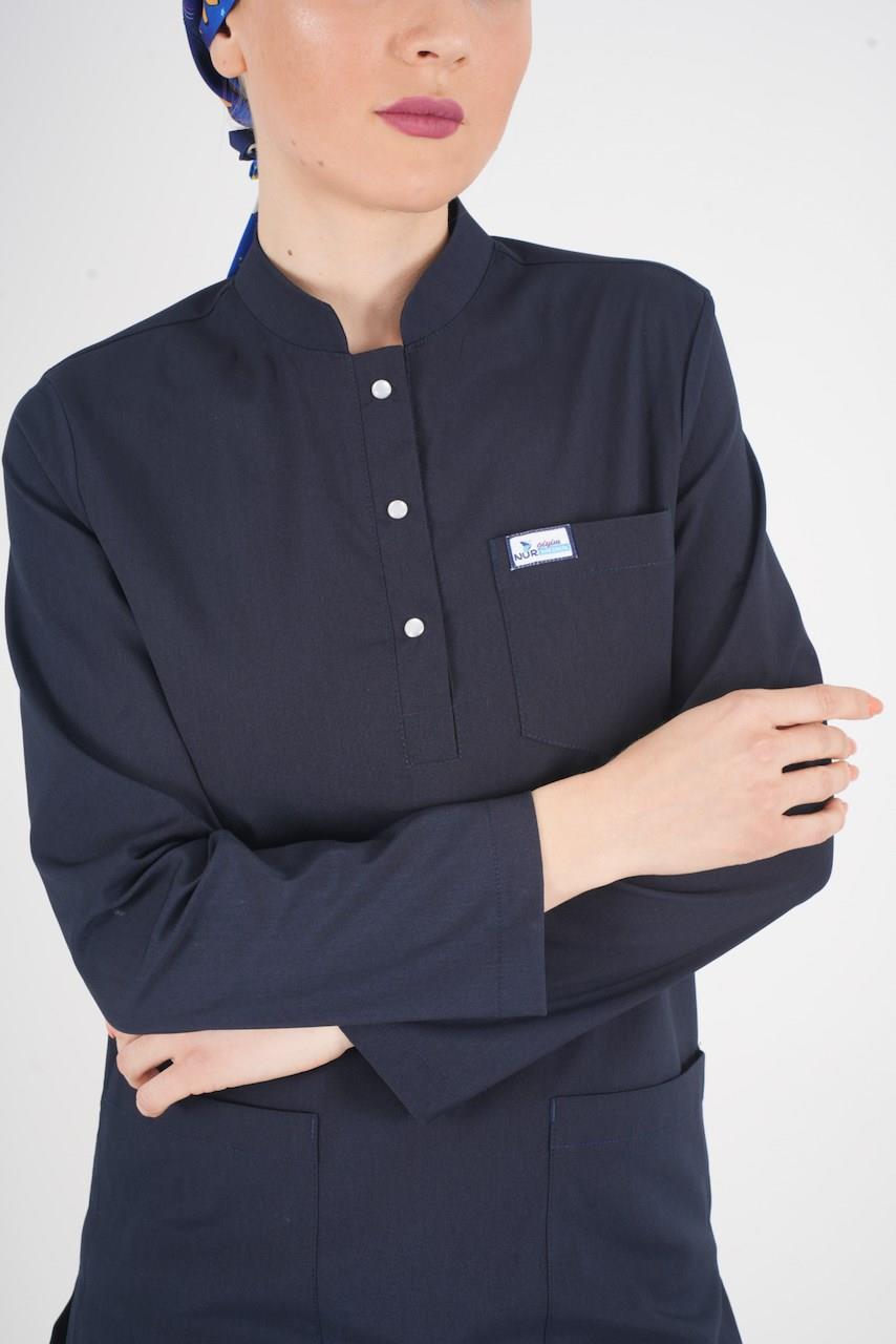 Lacivert Renk Sakura Model Tesettür Doktor Hemşire Scrubs Üniforma Takımı-Nur Medikal Giyim