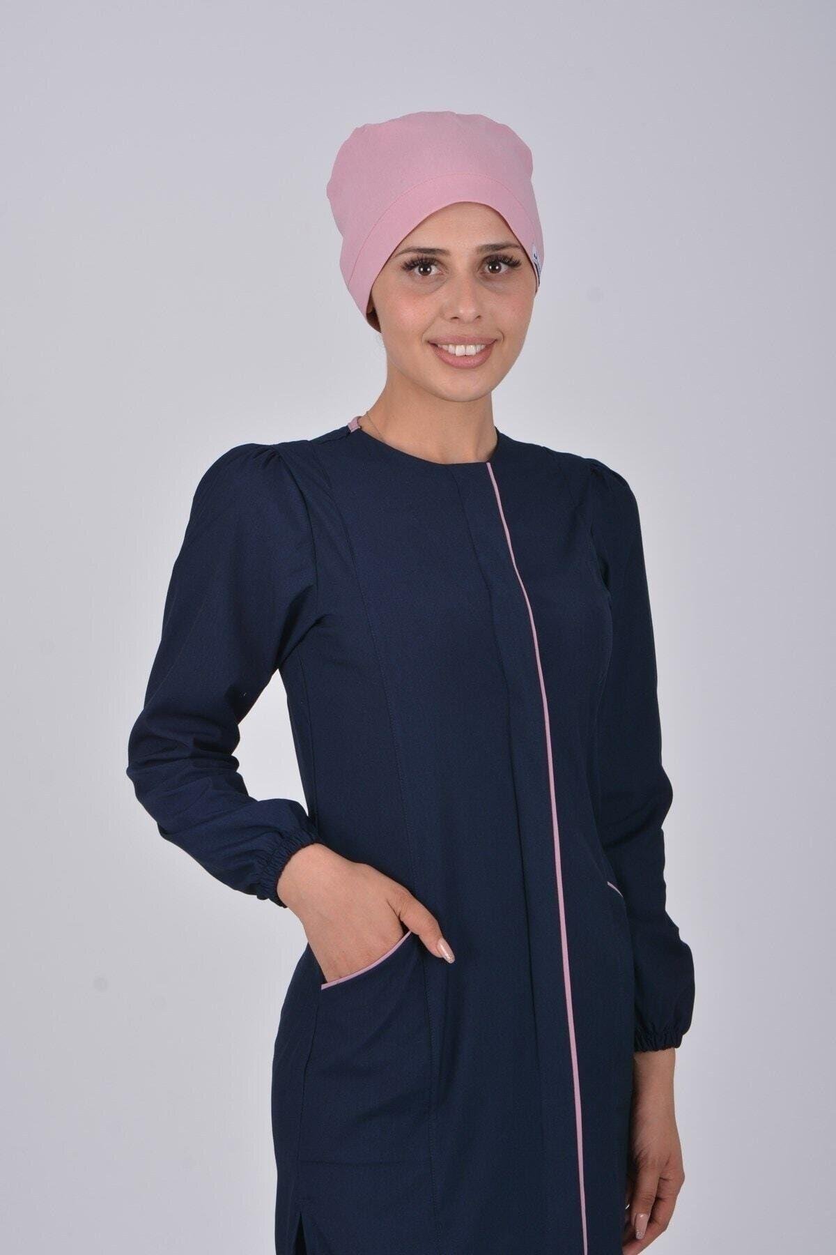 Lacivert Soft Likra Hemşire Doktor Tesettür Alt Üst Takım Üniforma-Nur Medikal Giyim