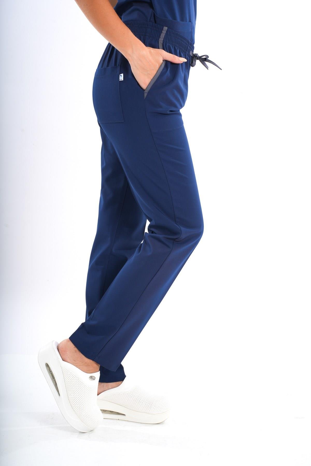 Lacivert Soft Likralı Hemşire Doktor Hastane Aşçı Tek Alt Pantolon-Nur Medikal Giyim
