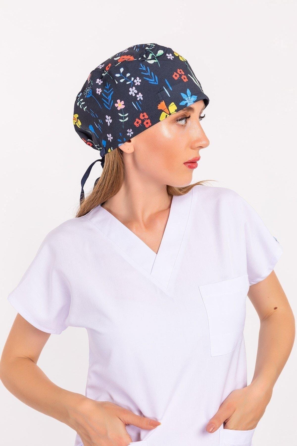 Lale Desenli Doktor Hemşire Hastane Medikal Cerrahi Bone B150-Nur Medikal Giyim