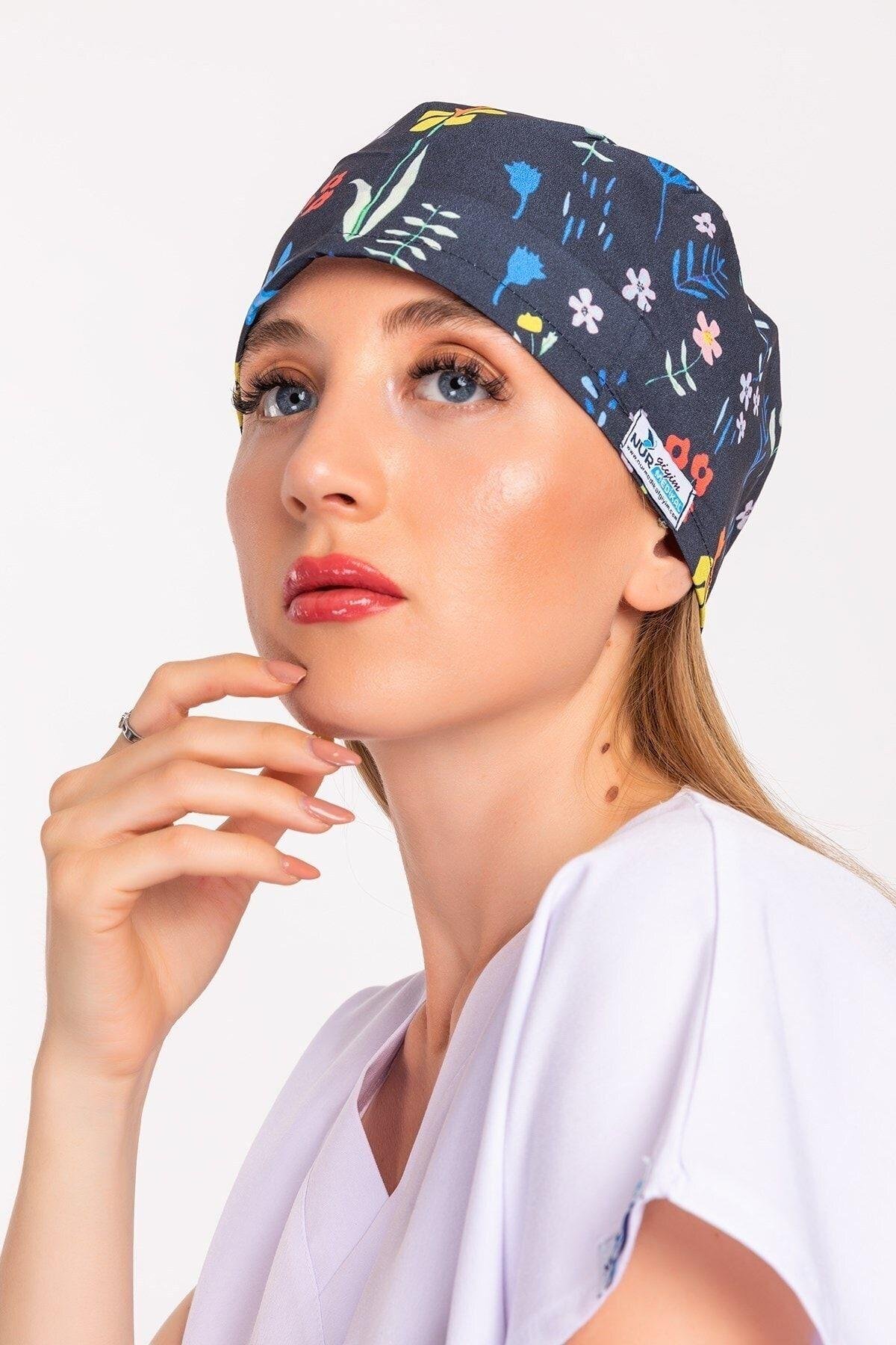 Lale Desenli Doktor Hemşire Hastane Medikal Cerrahi Bone B150-Nur Medikal Giyim