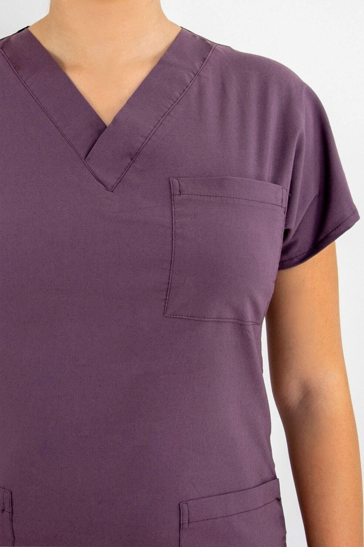 Leylak Rengi Likralı Üst Forma-Nur Medikal Giyim