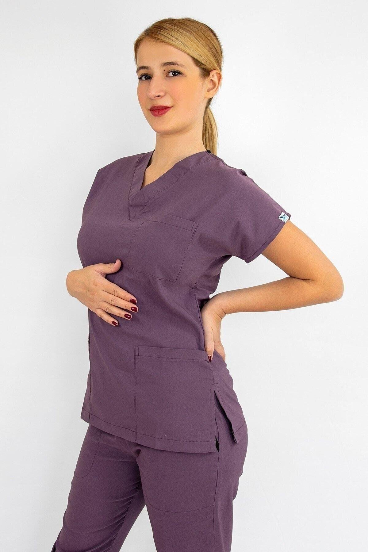 Leylak Rengi Likralı Üst Forma-Nur Medikal Giyim