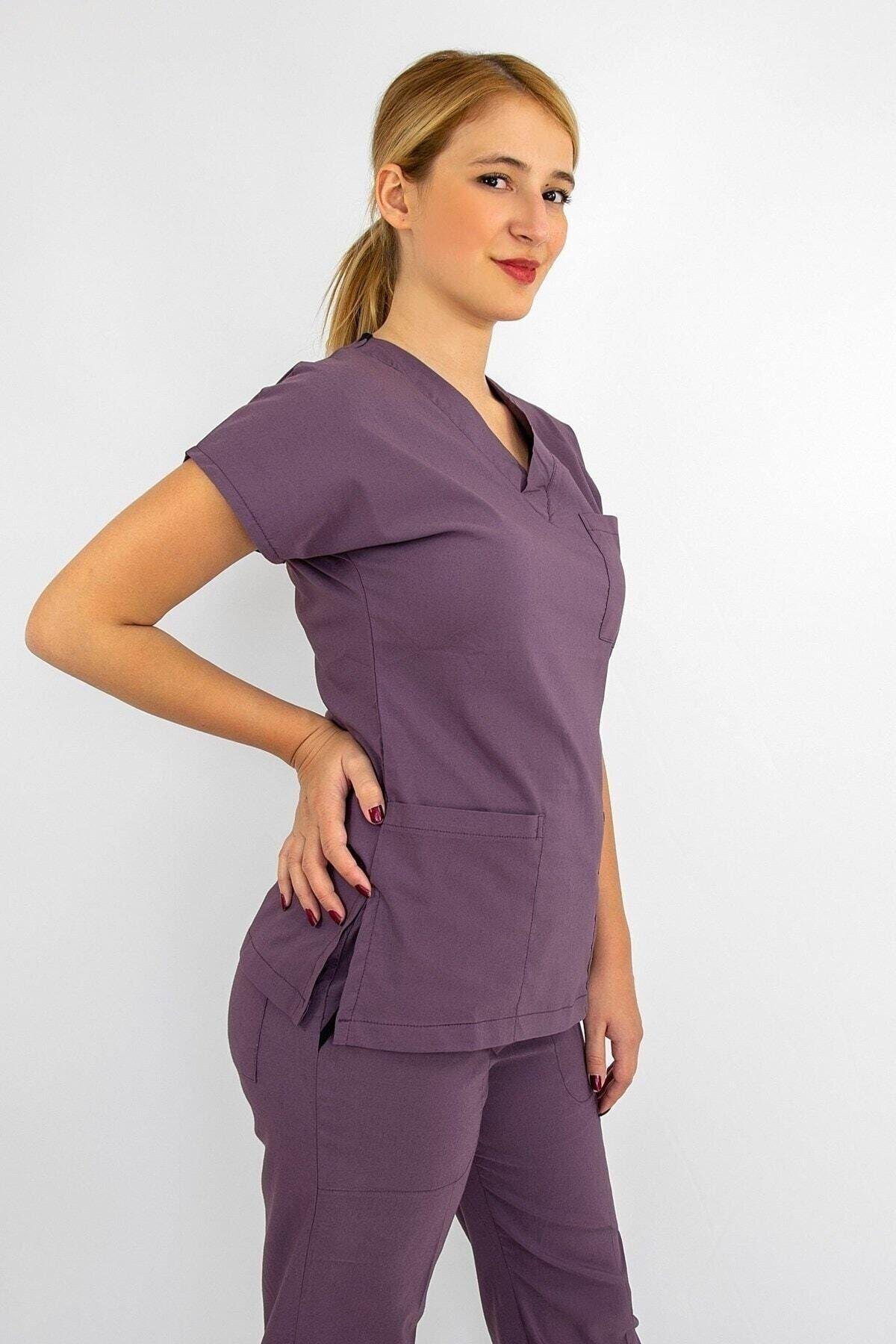 Leylak Rengi Likralı Üst Forma-Nur Medikal Giyim