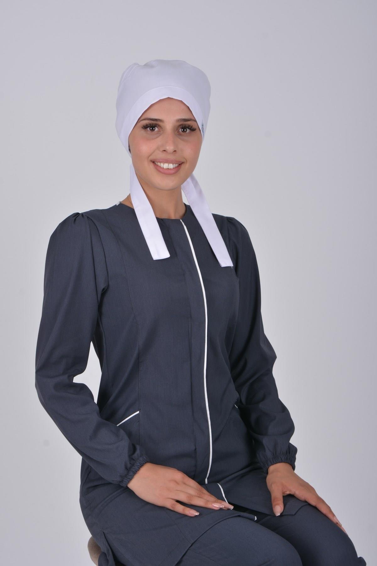 Lina Model Antrasit Gri Soft Likra Tesettür Doktor Üniforma Takımı-Nur Medikal Giyim