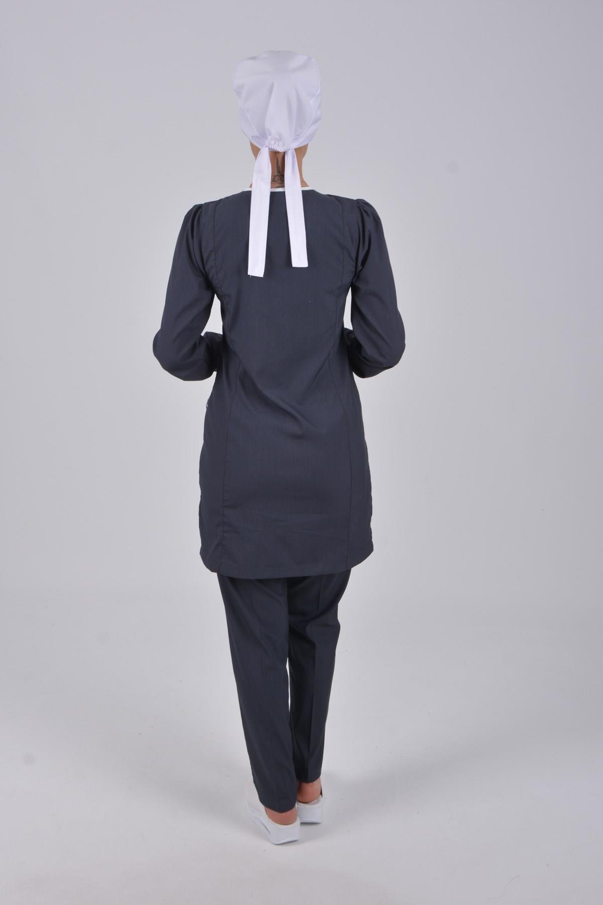Lina Model Antrasit Gri Soft Likra Tesettür Doktor Üniforma Takımı-Nur Medikal Giyim