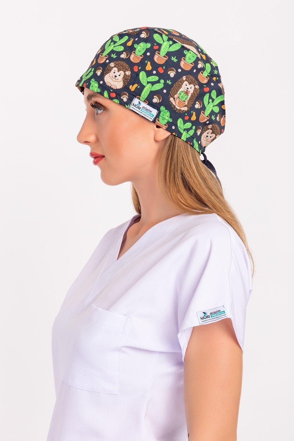 Master Likra Kaktüs Kirpi Desenli Doktor Hemşire Hastane Cerrahi Bone-Nur Medikal Giyim