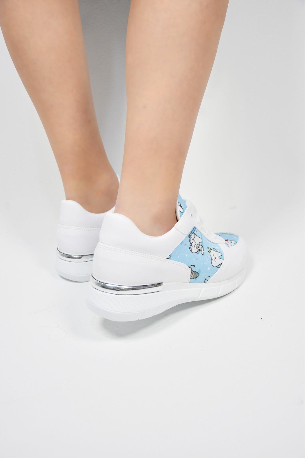 Mavi Diş Desenli Bağcıklı Ortopedik Spor Ayakkabı Kadın Sneakers-Nur Ortopedi