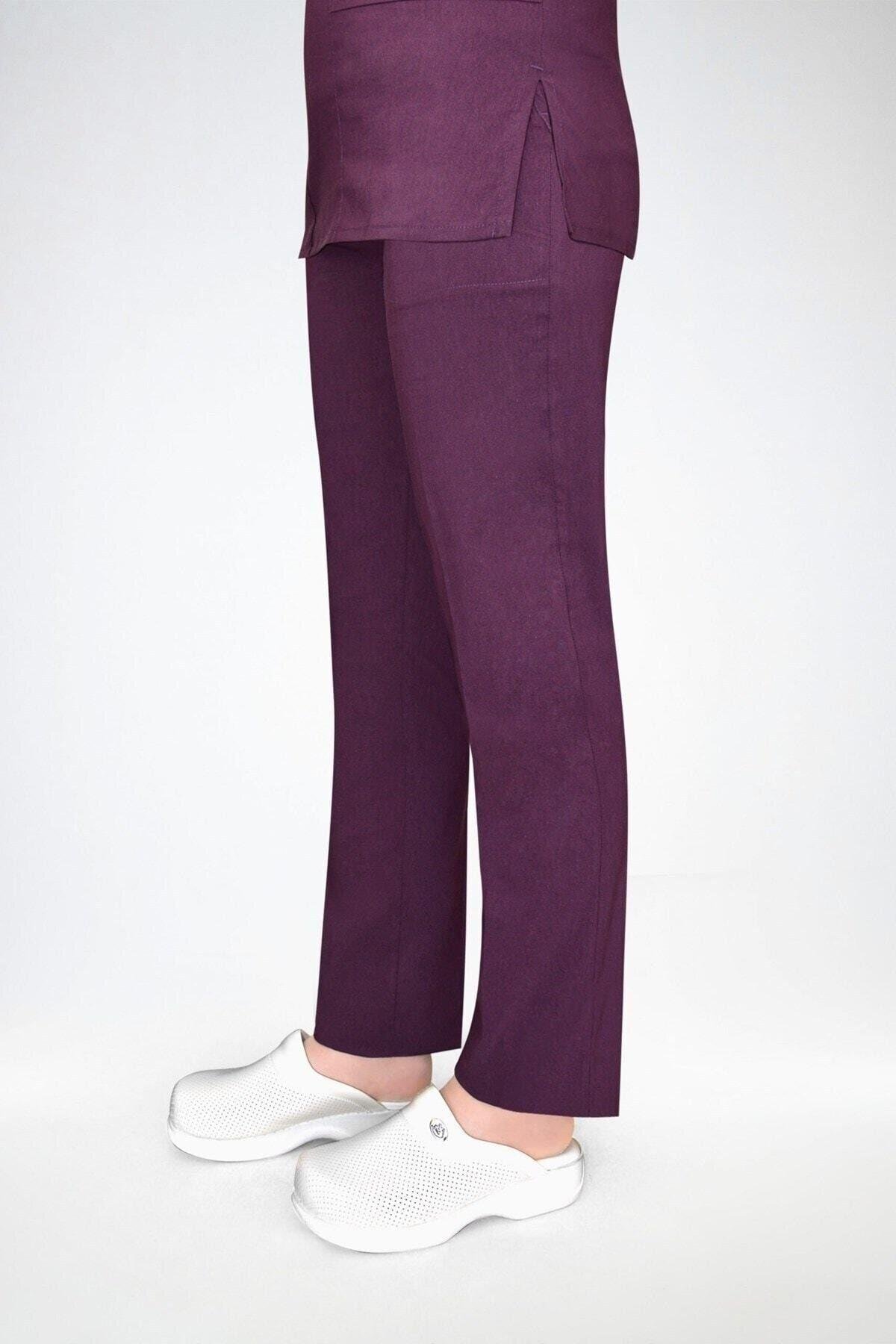 Mürdüm Rengi Likralı Pantolon-Nur Medikal Giyim