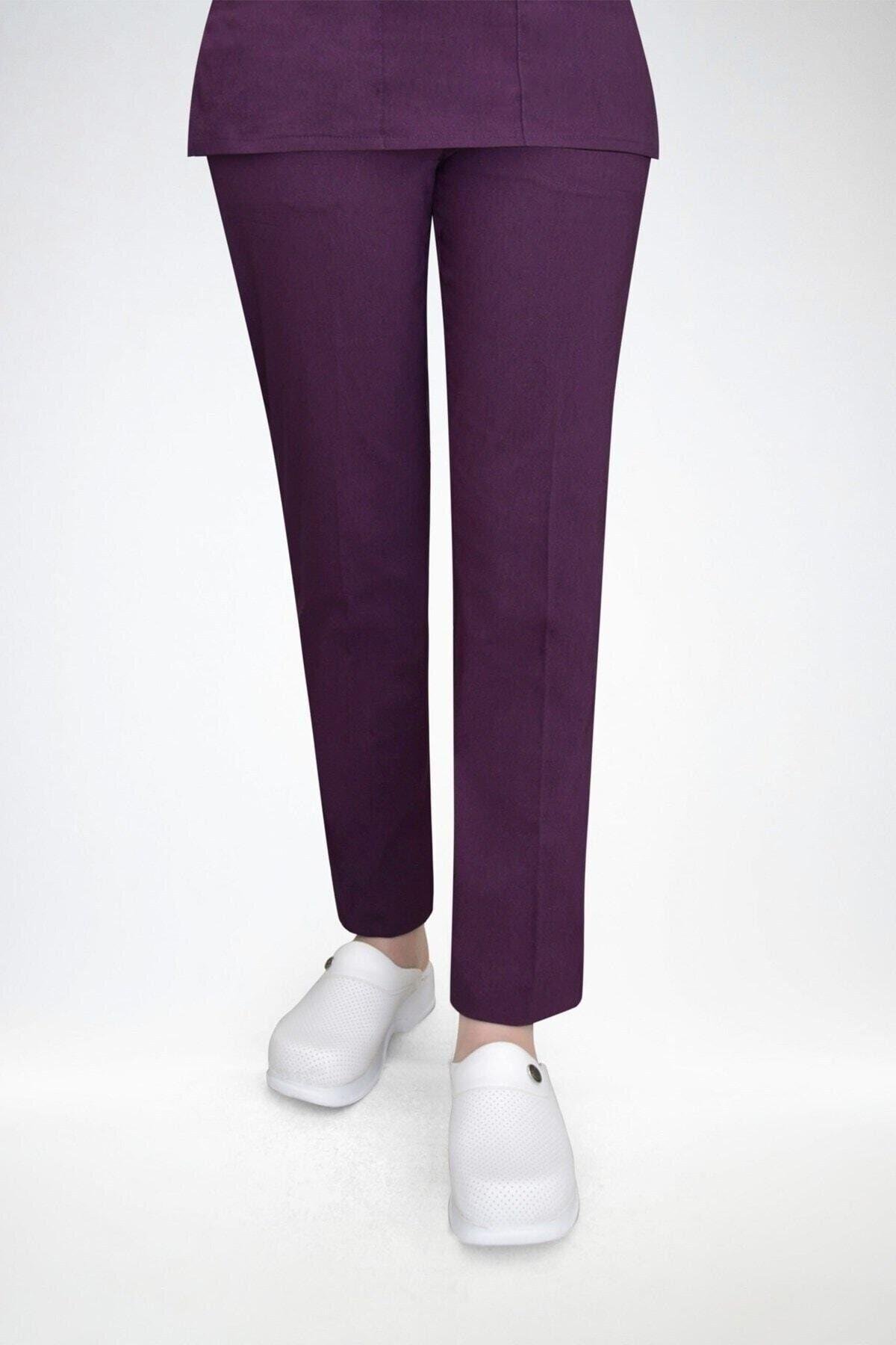 Mürdüm Rengi Likralı Pantolon-Nur Medikal Giyim