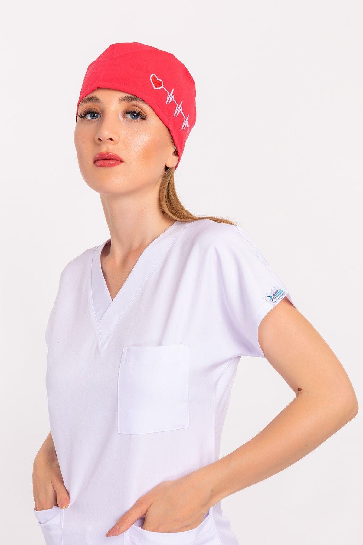 Nar Çiçeği Kalp Ritimli Cerrahi Hemşire Doktor Hastane Bonesi-Nur Ortopedi