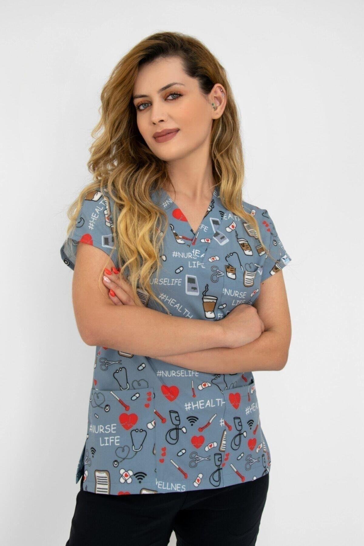 Nurse Life Temalı Cerrahi Doktor Hemşire Hastane Aşçı Likralı Forma Alt Üst Takım-Nur Medikal Giyim