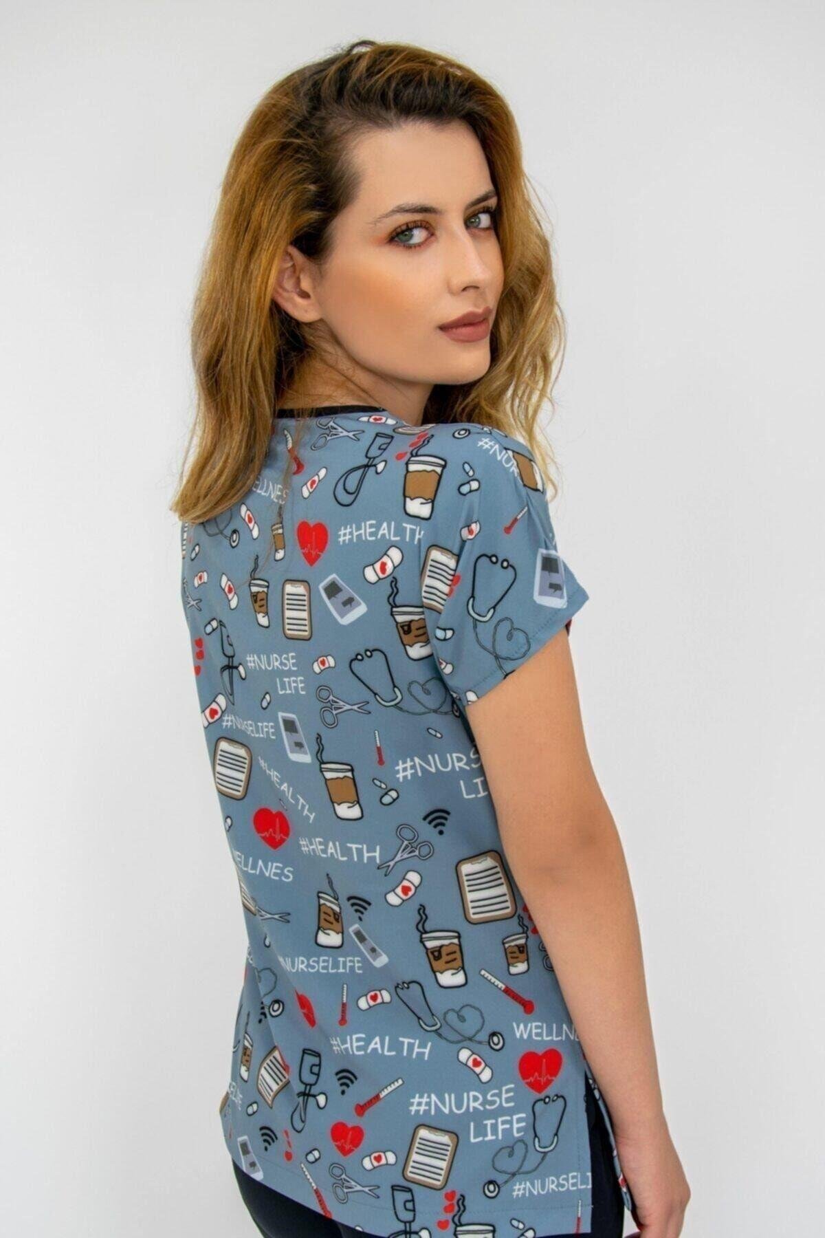 Nurse Life Temalı Cerrahi Doktor Hemşire Hastane Aşçı Likralı Forma Alt Üst Takım-Nur Medikal Giyim