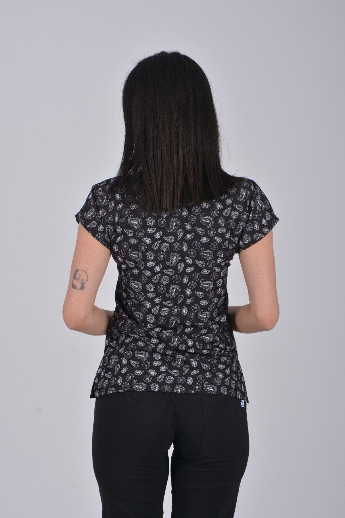 Otantik Desenli Likralı Doktor Hemşire Tek Üst Forma-Nur Medikal Giyim