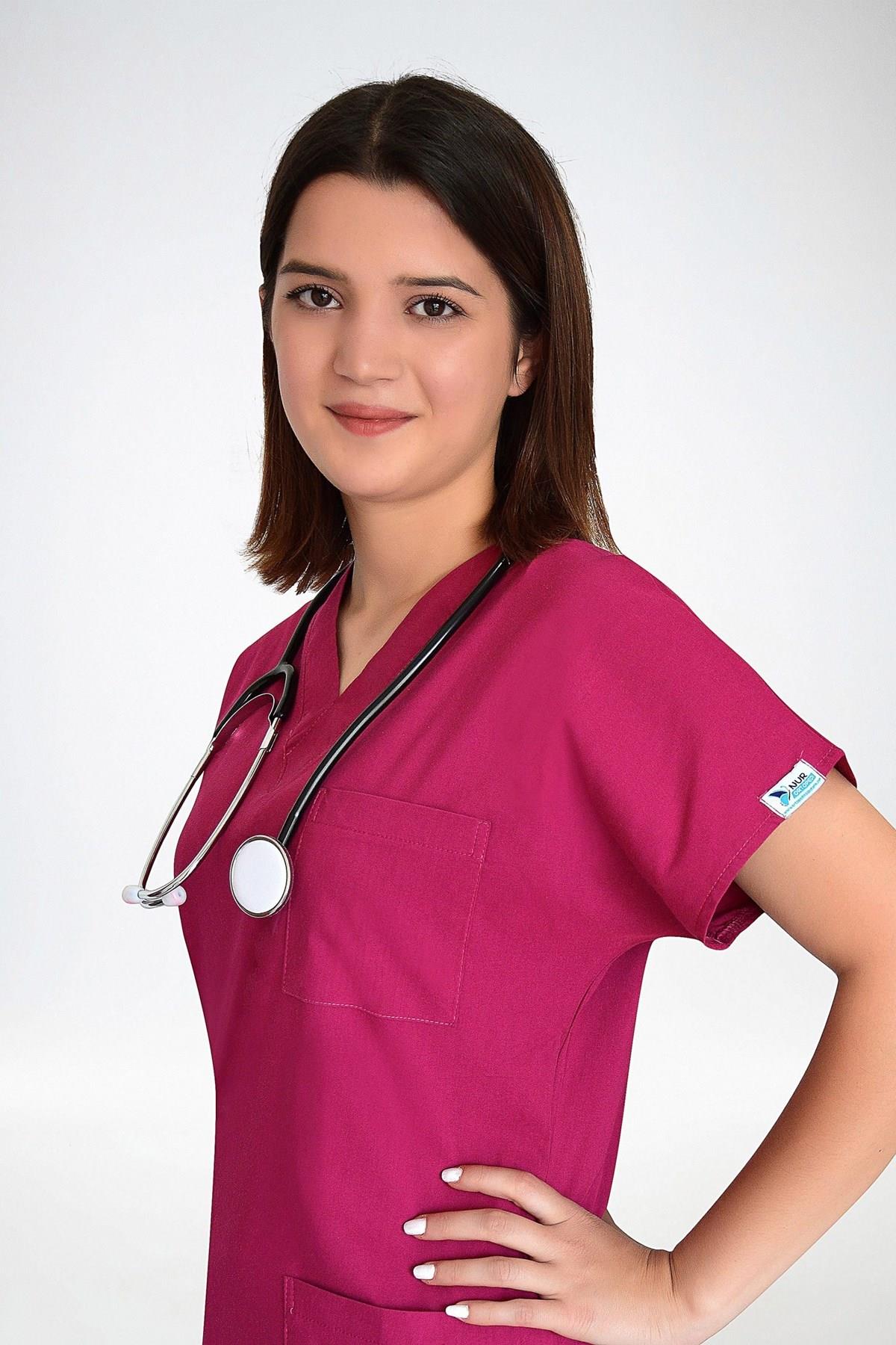 Pembe Likralı Doktor Hemşire Hastane Cerrahi Üniforma Takım-Nur Medikal Giyim