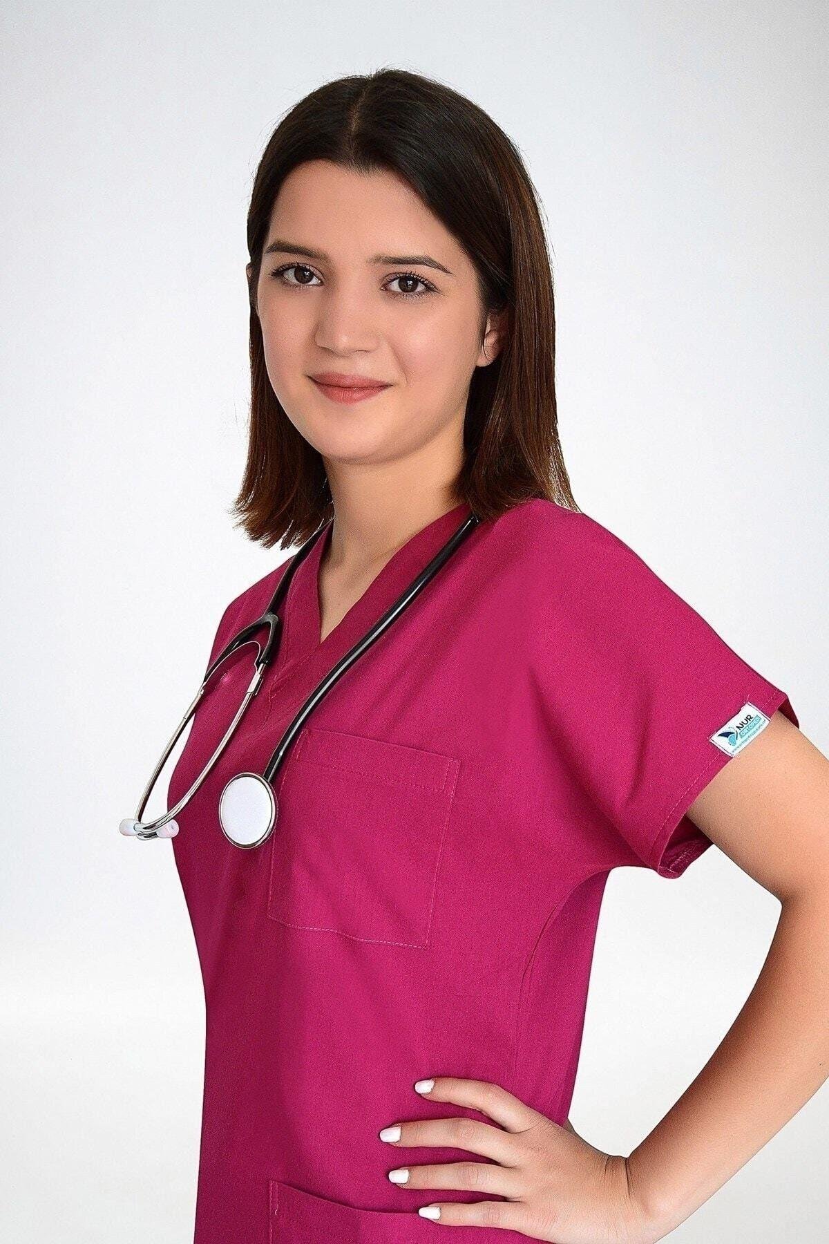 Pembe Likralı Üst Forma-Nur Medikal Giyim