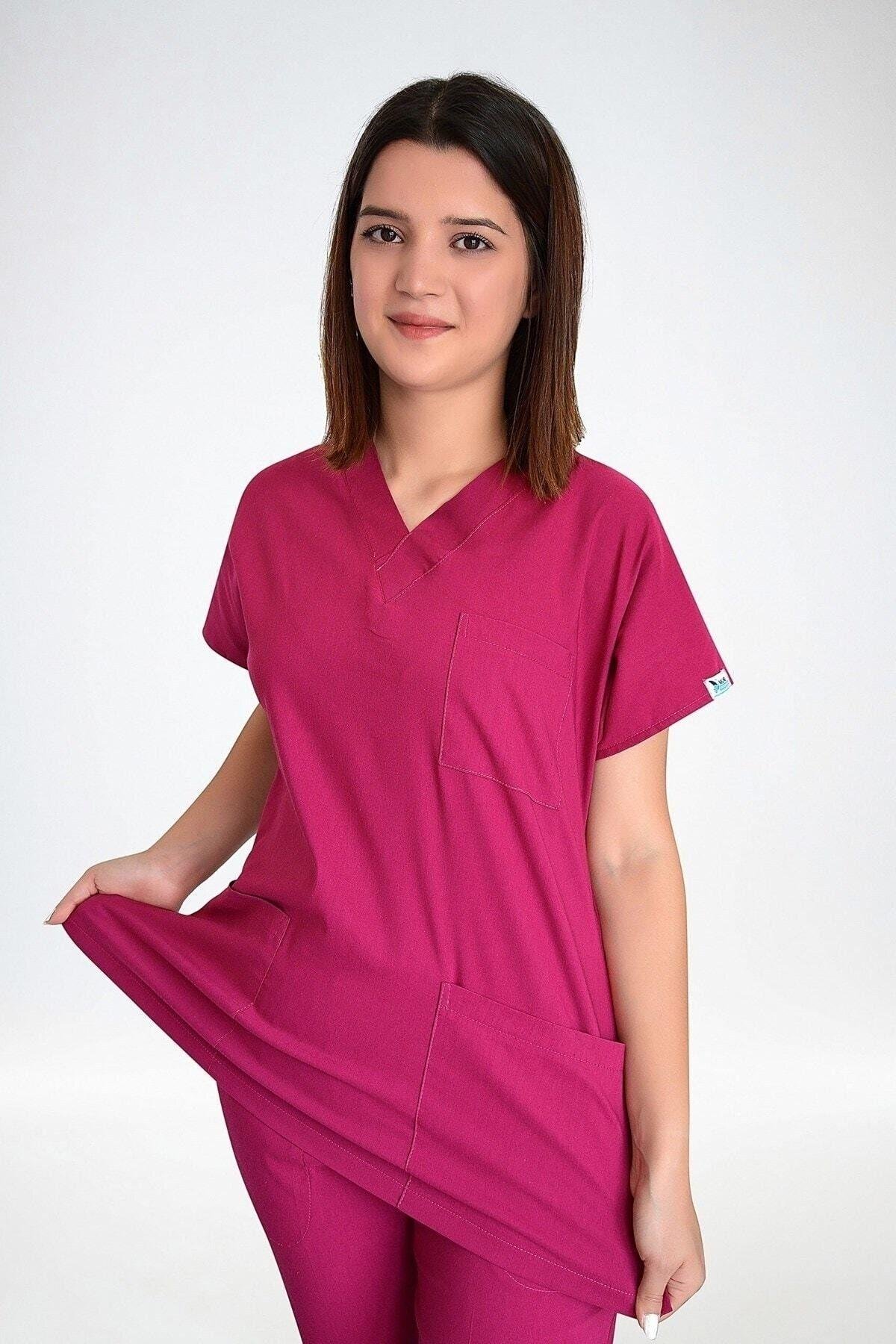 Pembe Likralı Üst Forma-Nur Medikal Giyim