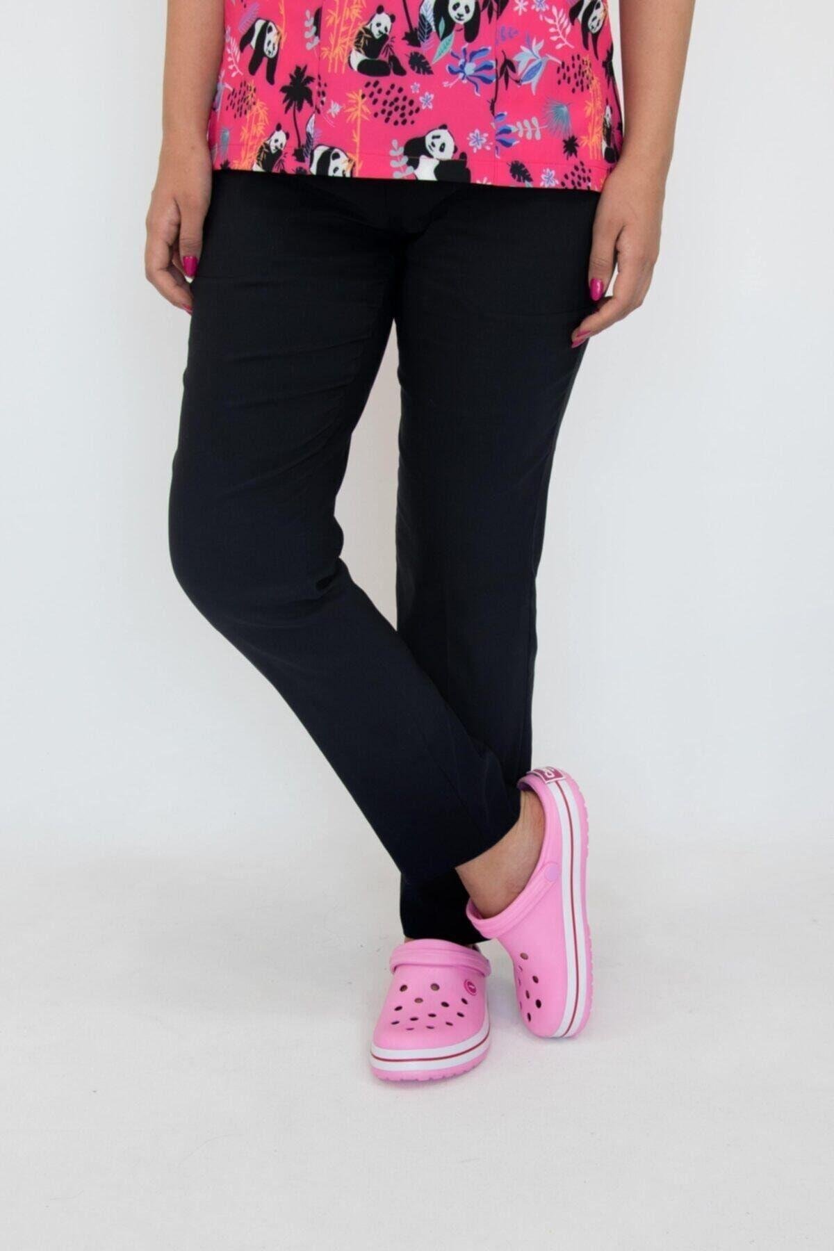 Pembe Panda Desen Cerrahi Doktor Hemşire Hastane Aşçı Likralı Forma Alt Üst Takım-Nur Medikal Giyim